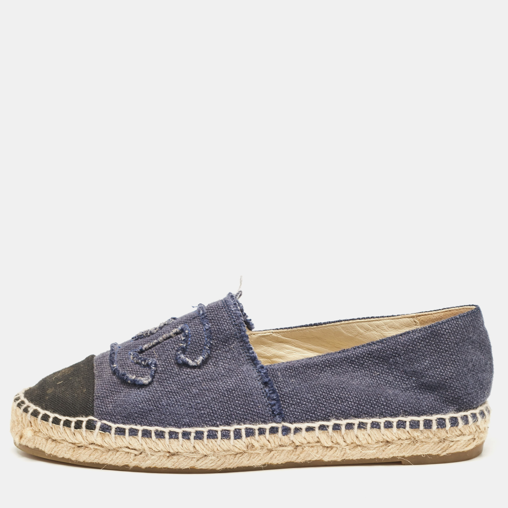 

Chanel Navy Blue/Black Canvas CC Espadrille Flats Size