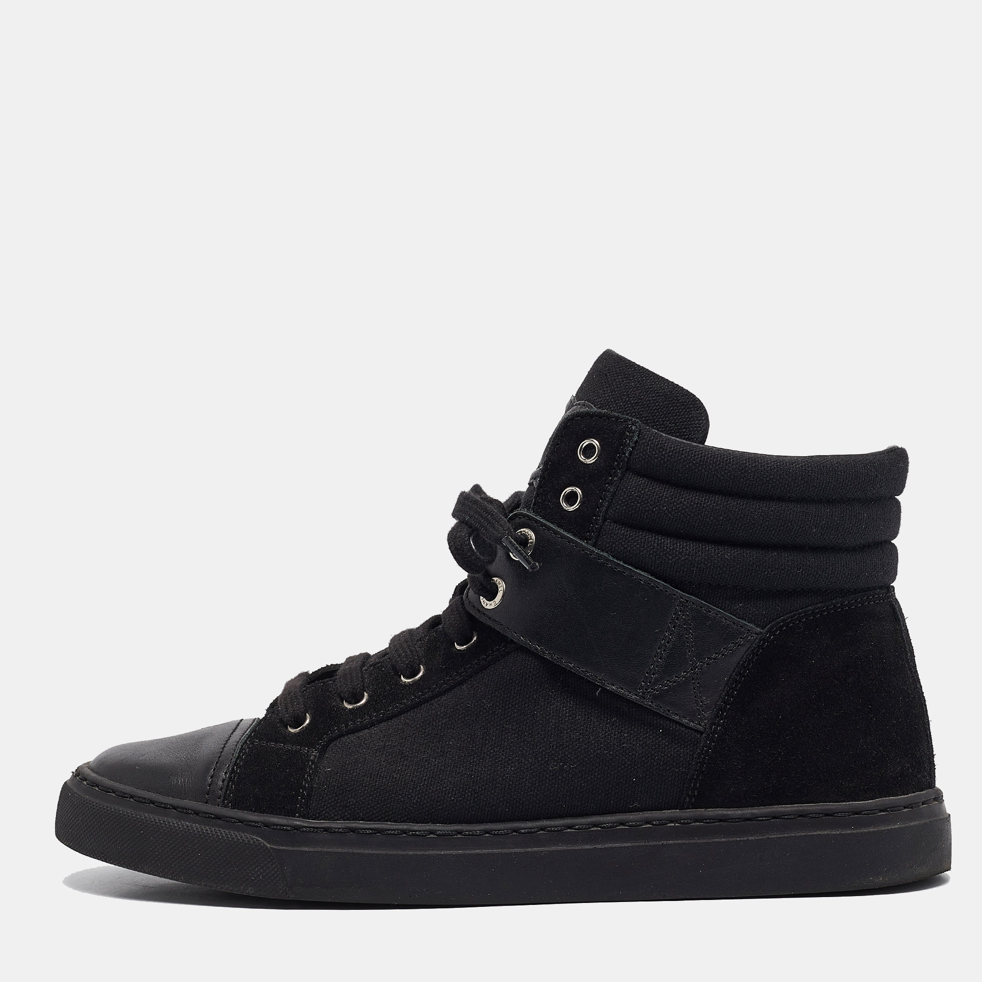 

Chanel Black Canvas and Suede CC High Top Sneakers Size