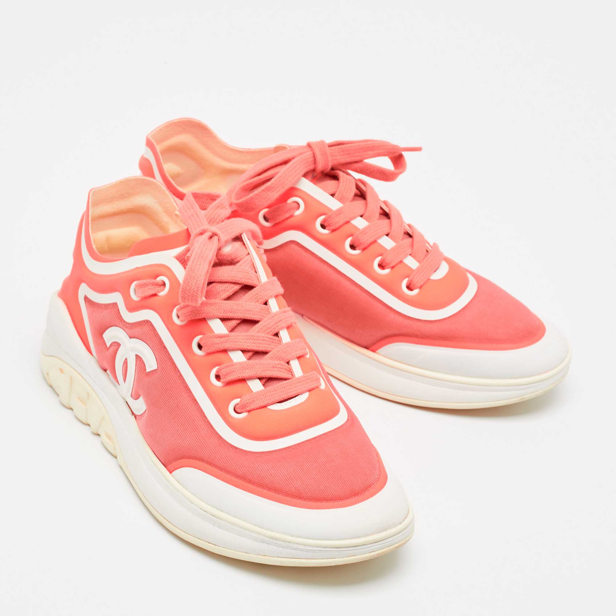 Chanel Multicolor Mesh and Fabric Interlocking CC Logo Sneakers Size 37 