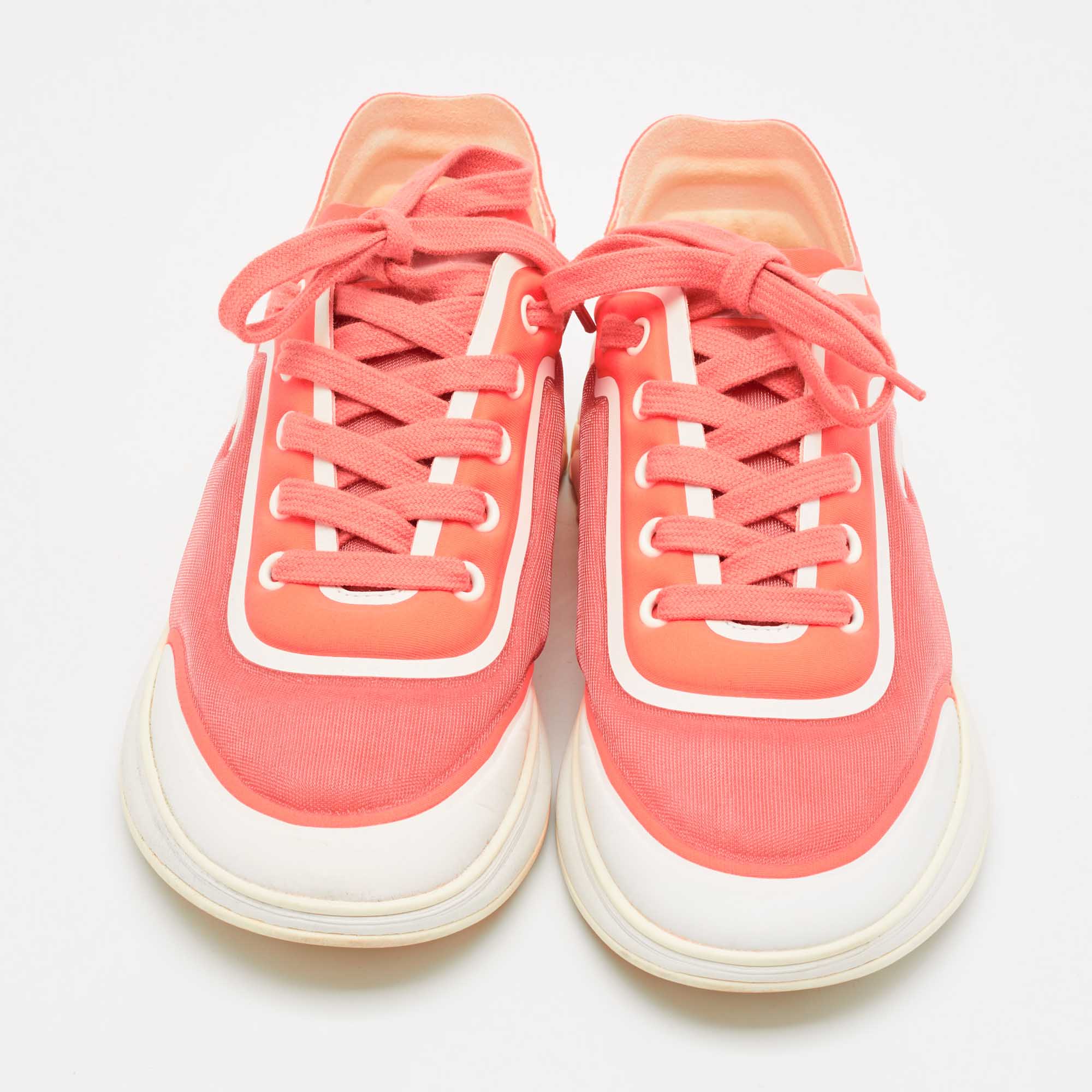 Chanel Multicolor Mesh and Fabric Interlocking CC Logo Sneakers Size 37 
