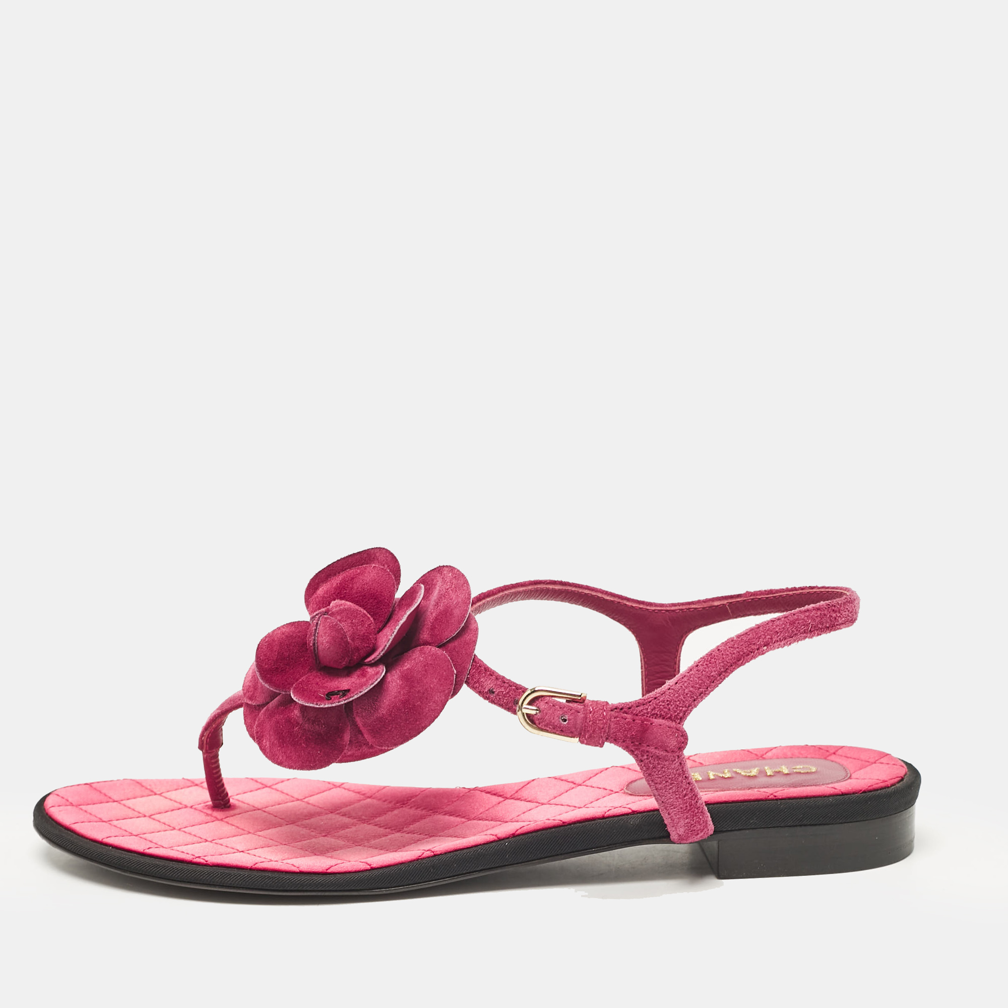 

Chanel Purple CC Suede Flower Ankle Strap Sandals Size