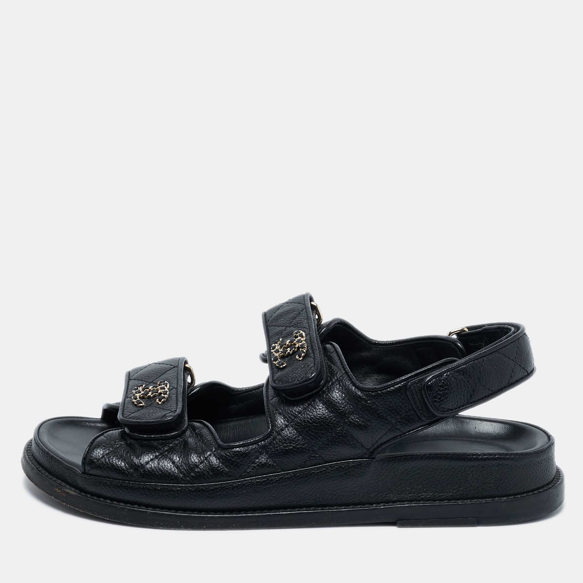 

Chanel Black Quilted Leather CC Dad Sandals Size