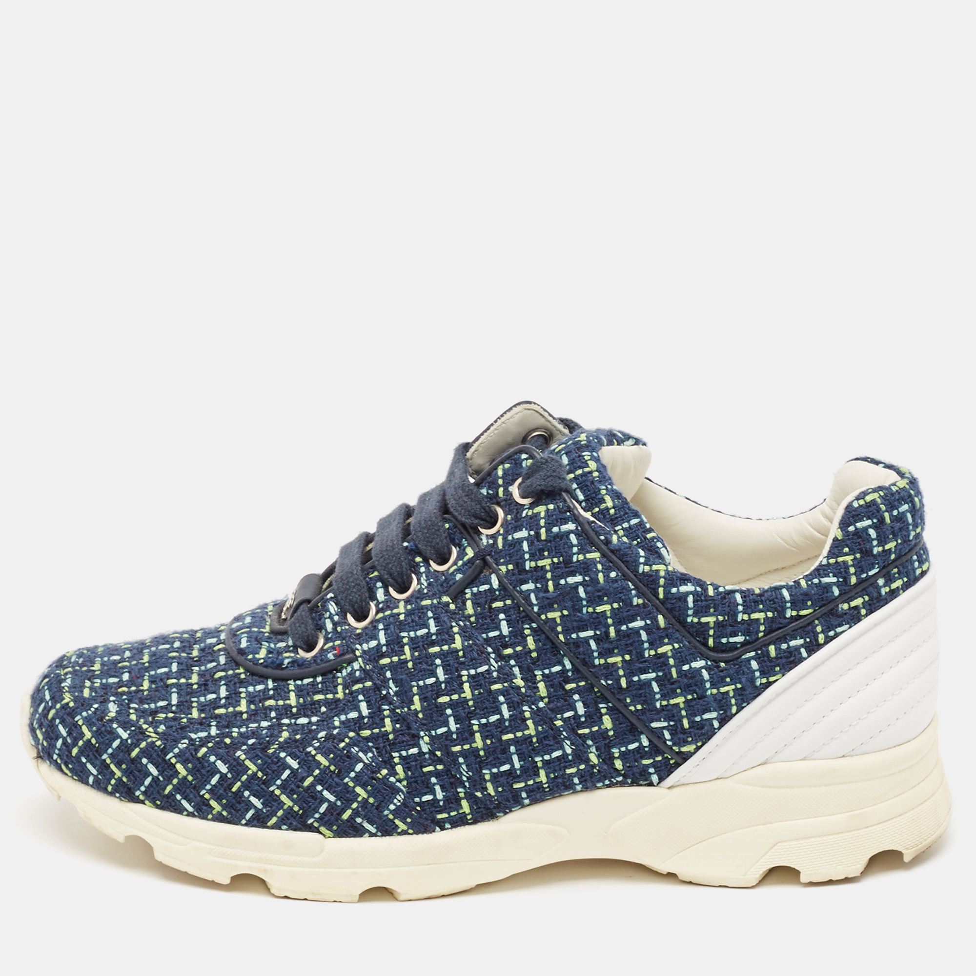 

Chanel Multicolor Tweed and Leather Low Top Sneakers Size, Blue