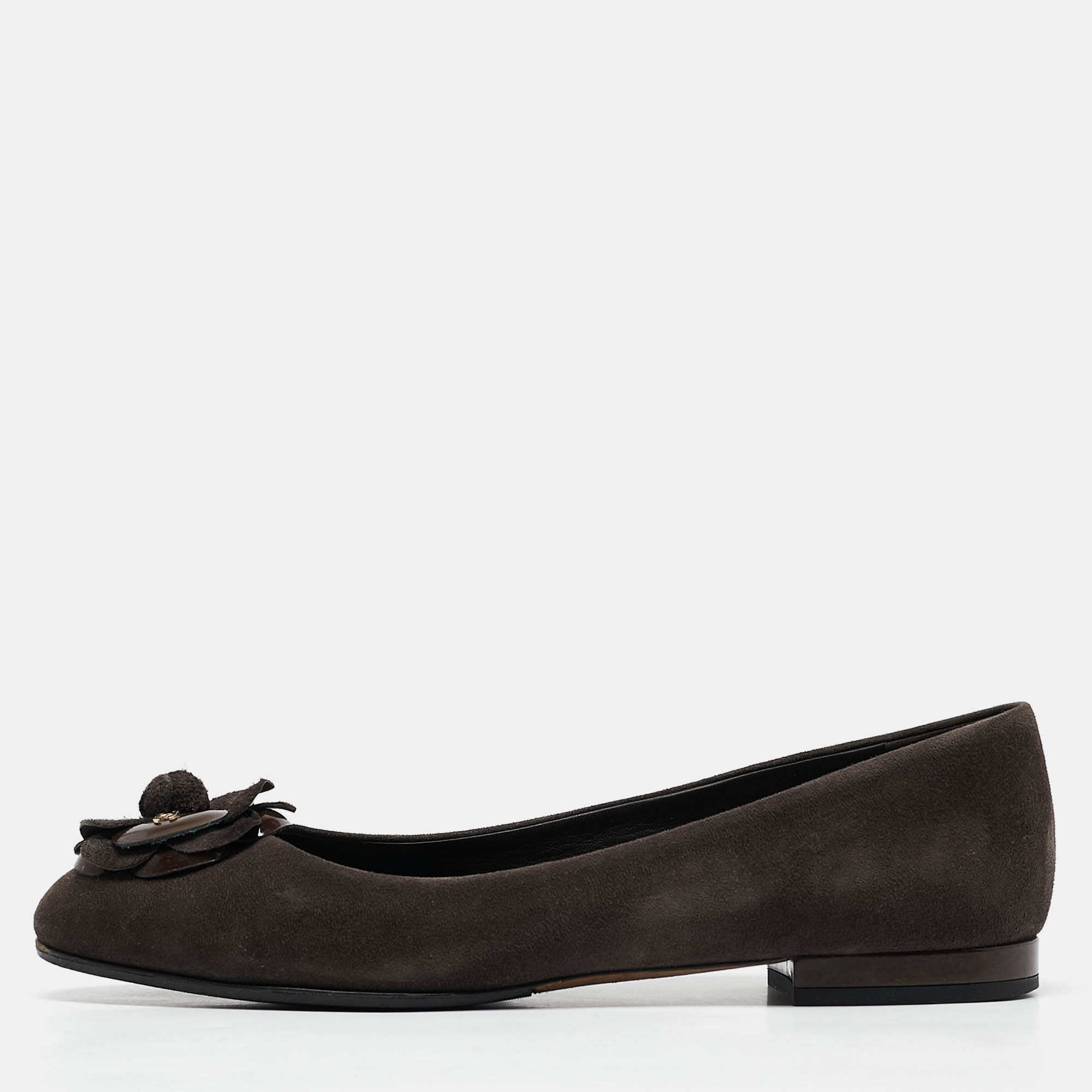 

Chanel Dark Brown Suede CC Camelia Ballet Flat Size