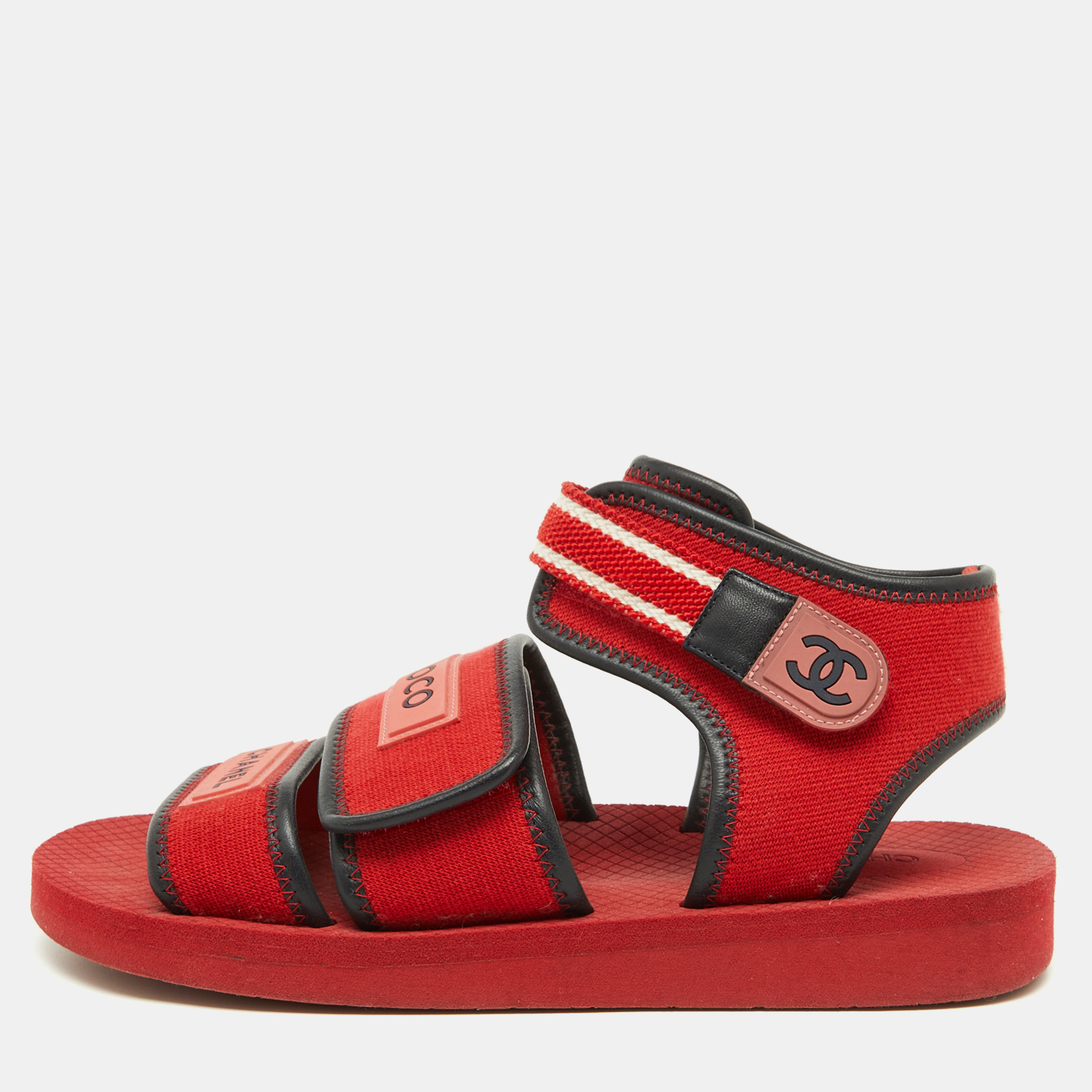 

Chanel Red/Black Fabric and Leather Coco Chanel Strap Sandals Size