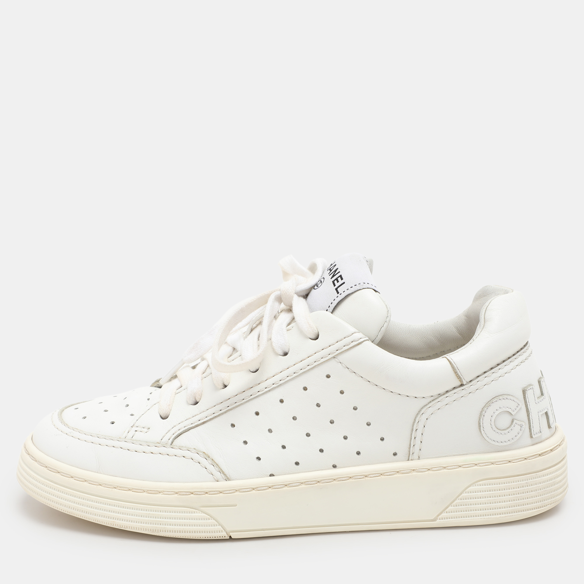 

Chanel White Perforated Leather Low Top Sneakers Size