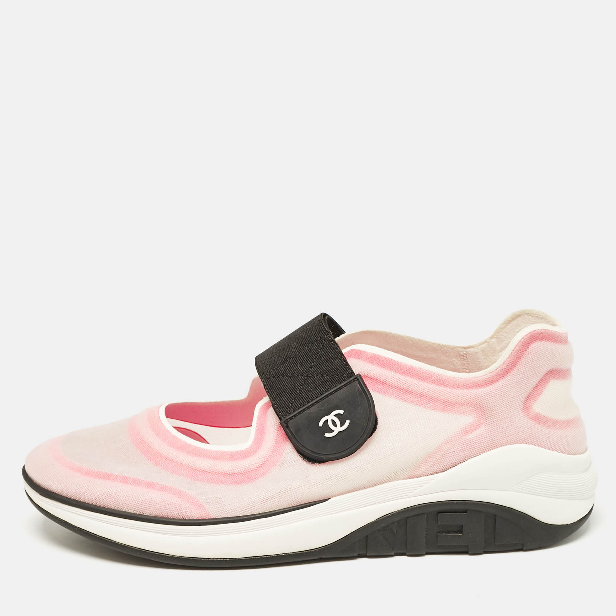 

Chanel Pink/White Mesh CC Low Top Sneakers Size