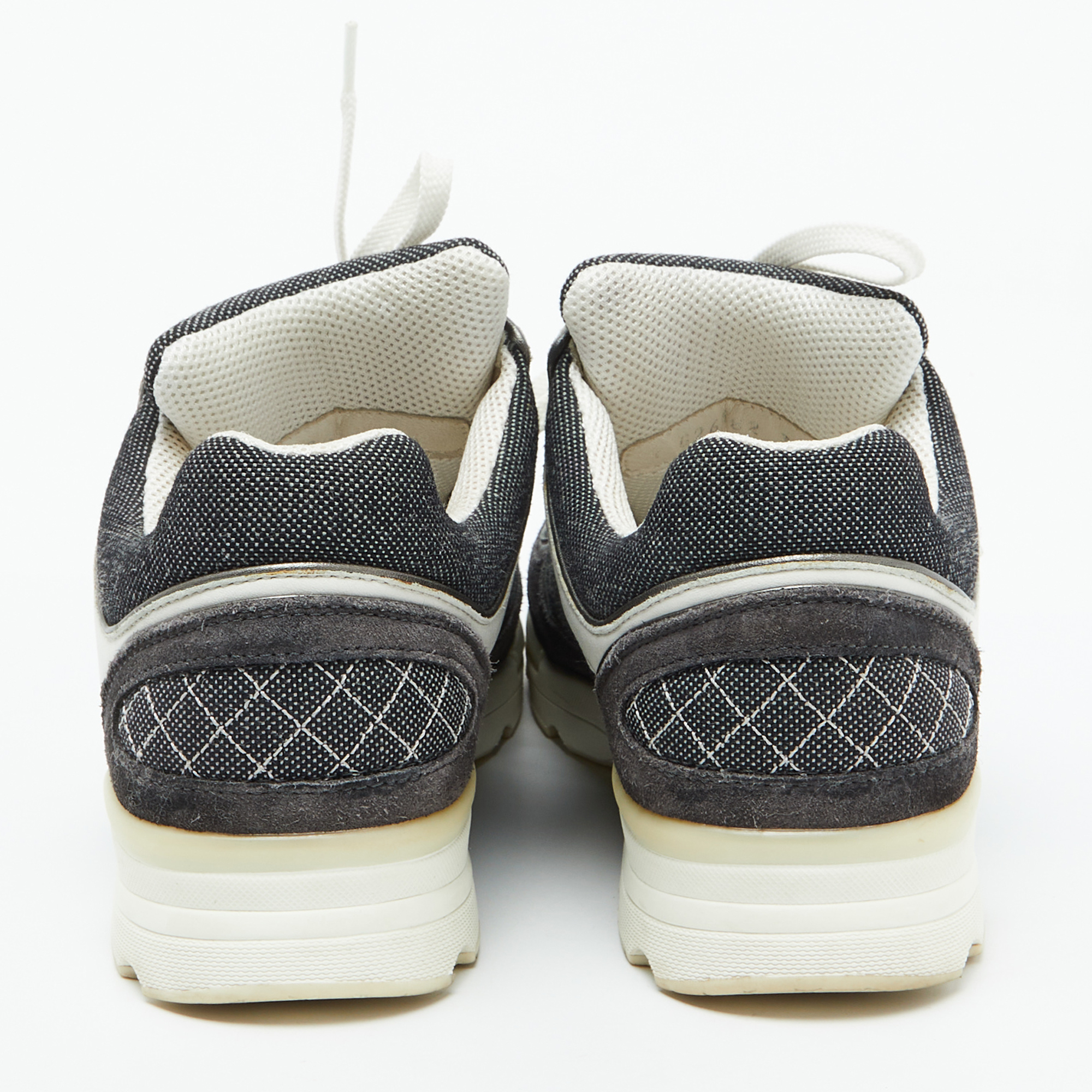 Chanel Grey/White Canvas and Suede CC Logo Lace Up Sneakers Size 38 