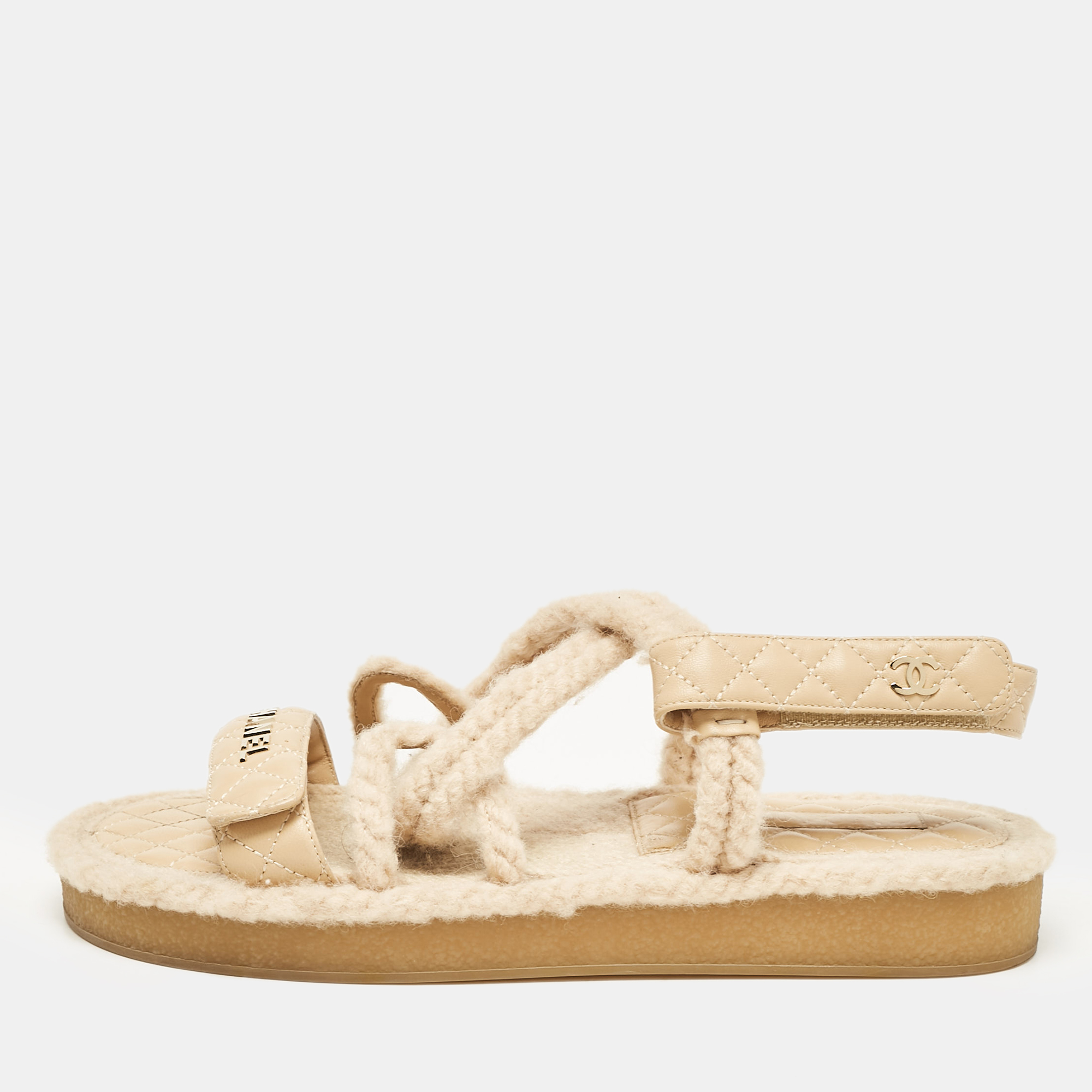 

Chanel Beige Quilted Leather and Rope Dad Sandals Size