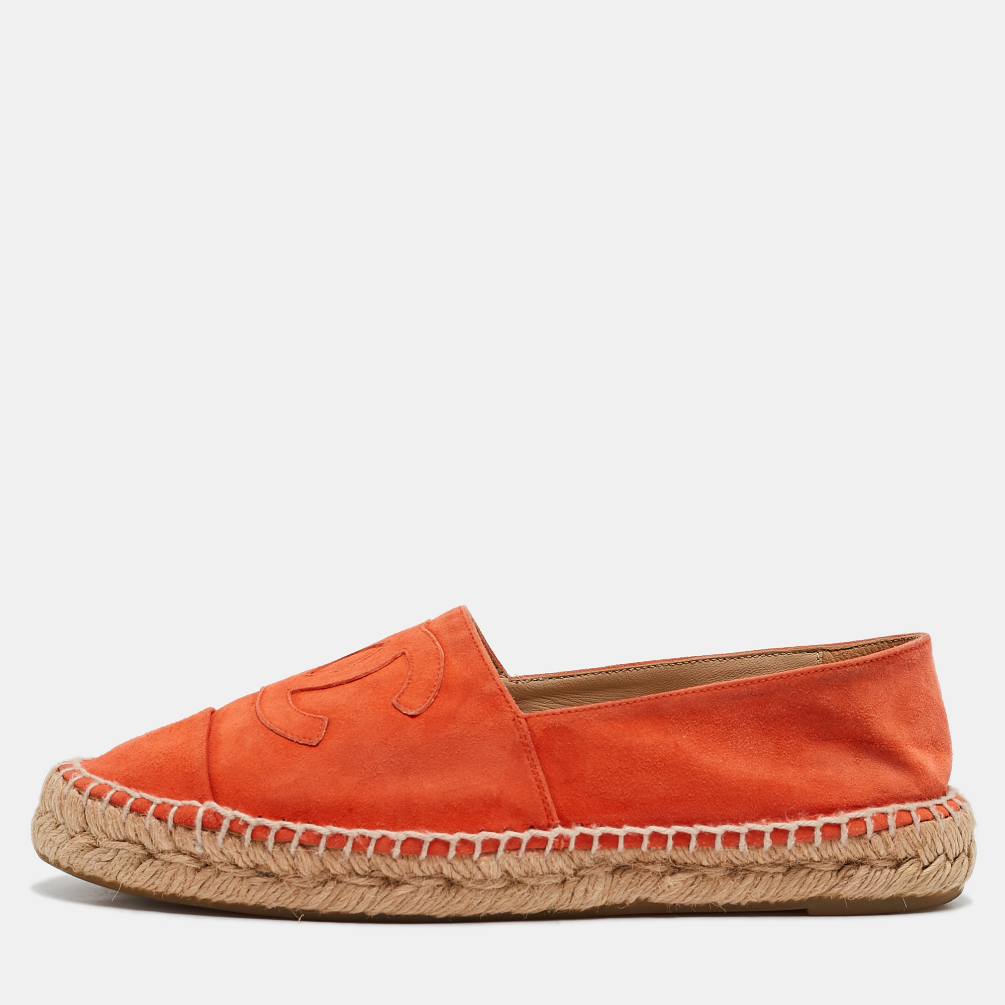 

Chanel Orange Suede CC Cap Toe Espadrille Flats Size