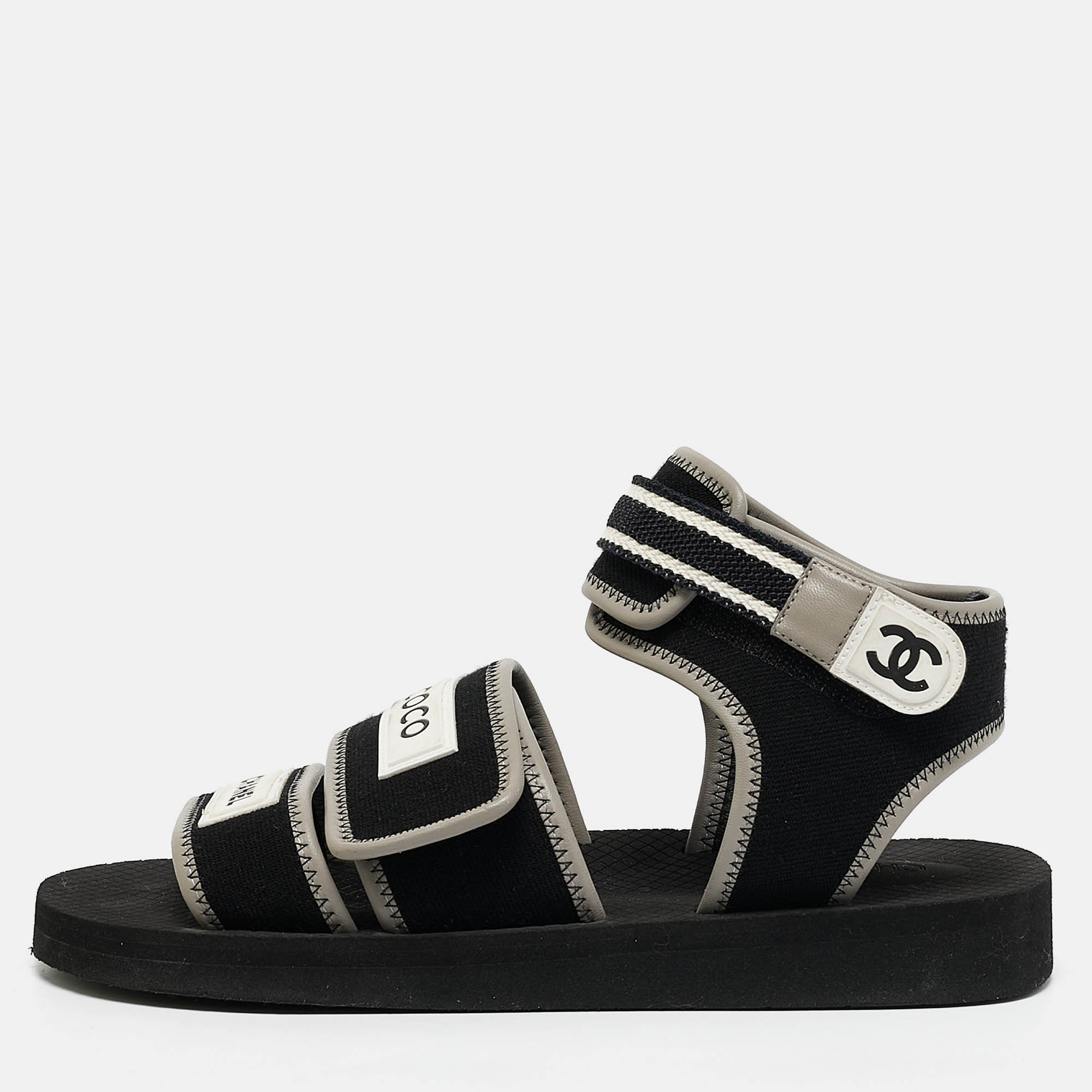 

Chanel Black Jersey Coco Flat Sandals Size