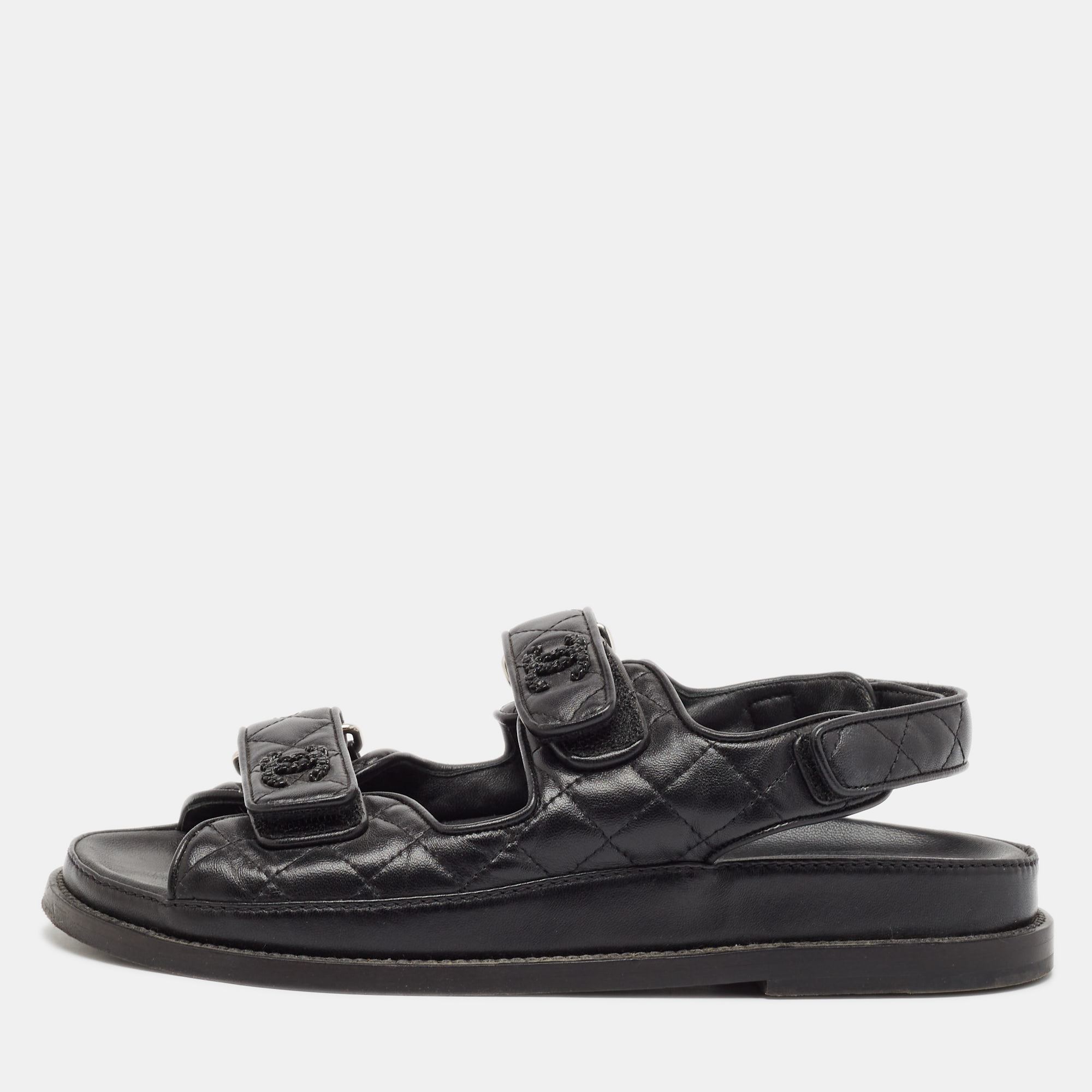 

Chanel Black Quilted Leather CC Dad Sandals Size