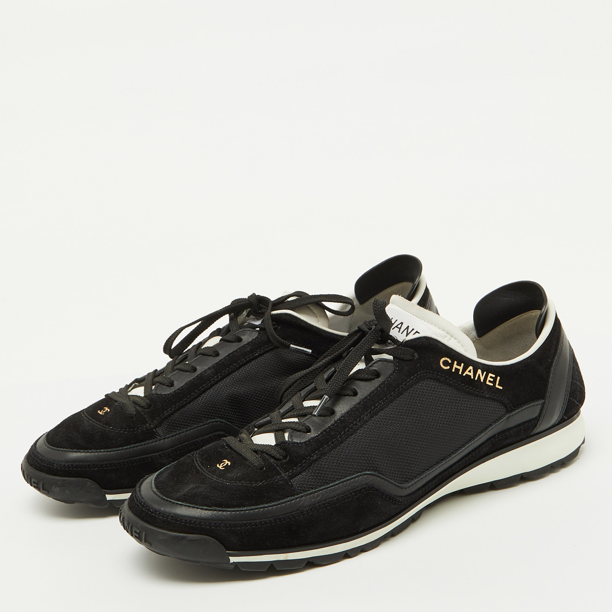 Chanel Black Suede and Mesh CC Low Top Sneakers Size 40.5 