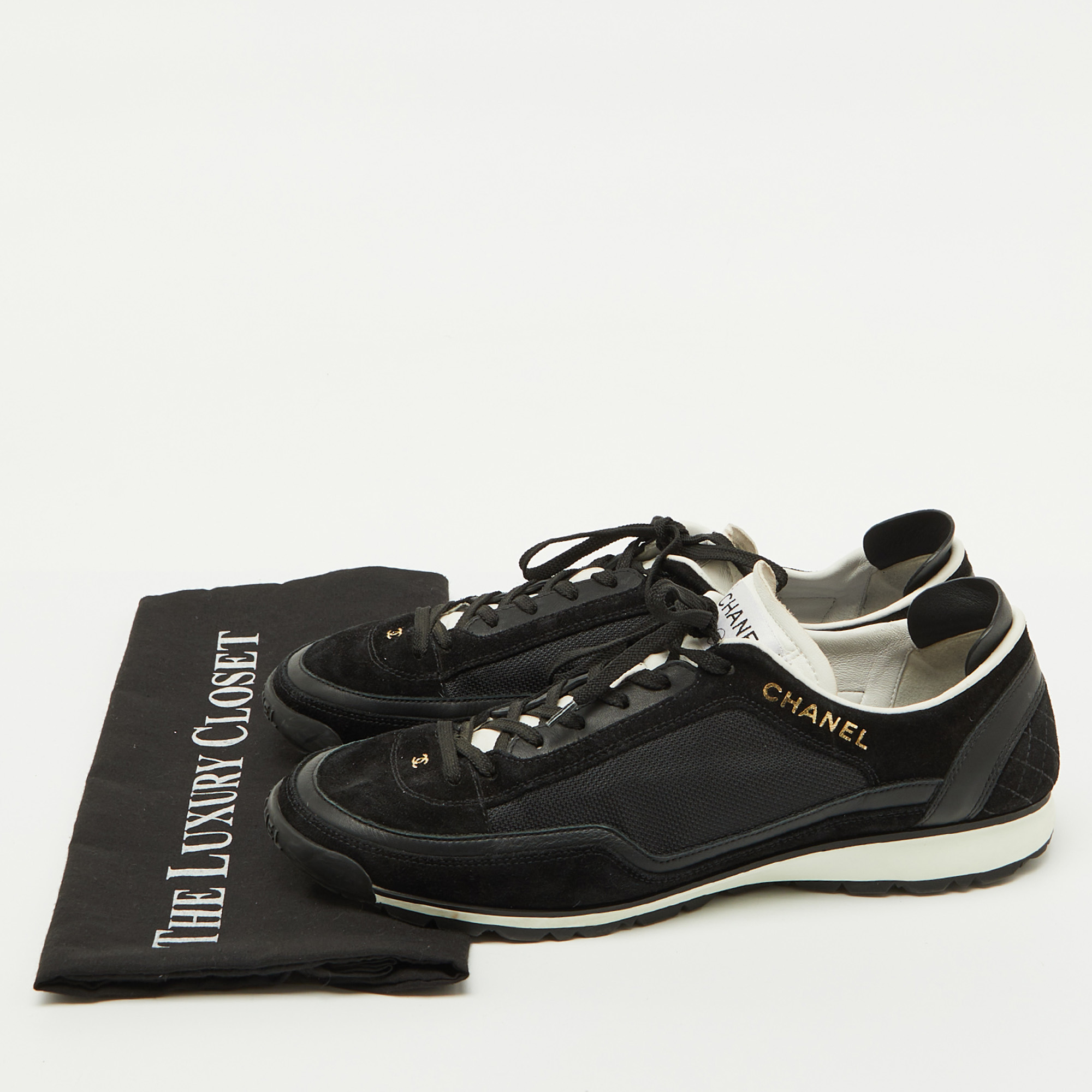 Chanel Black Suede and Mesh CC Low Top Sneakers Size 40.5 