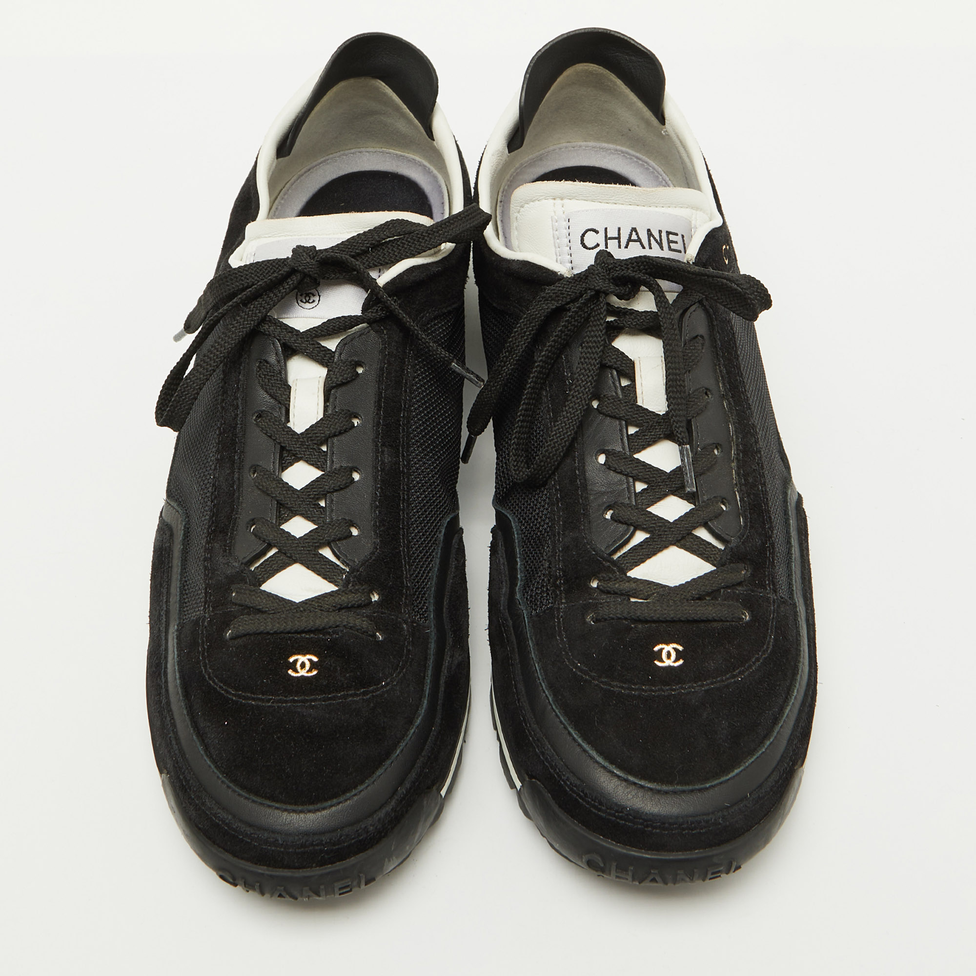 Chanel Black Suede and Mesh CC Low Top Sneakers Size 40.5 