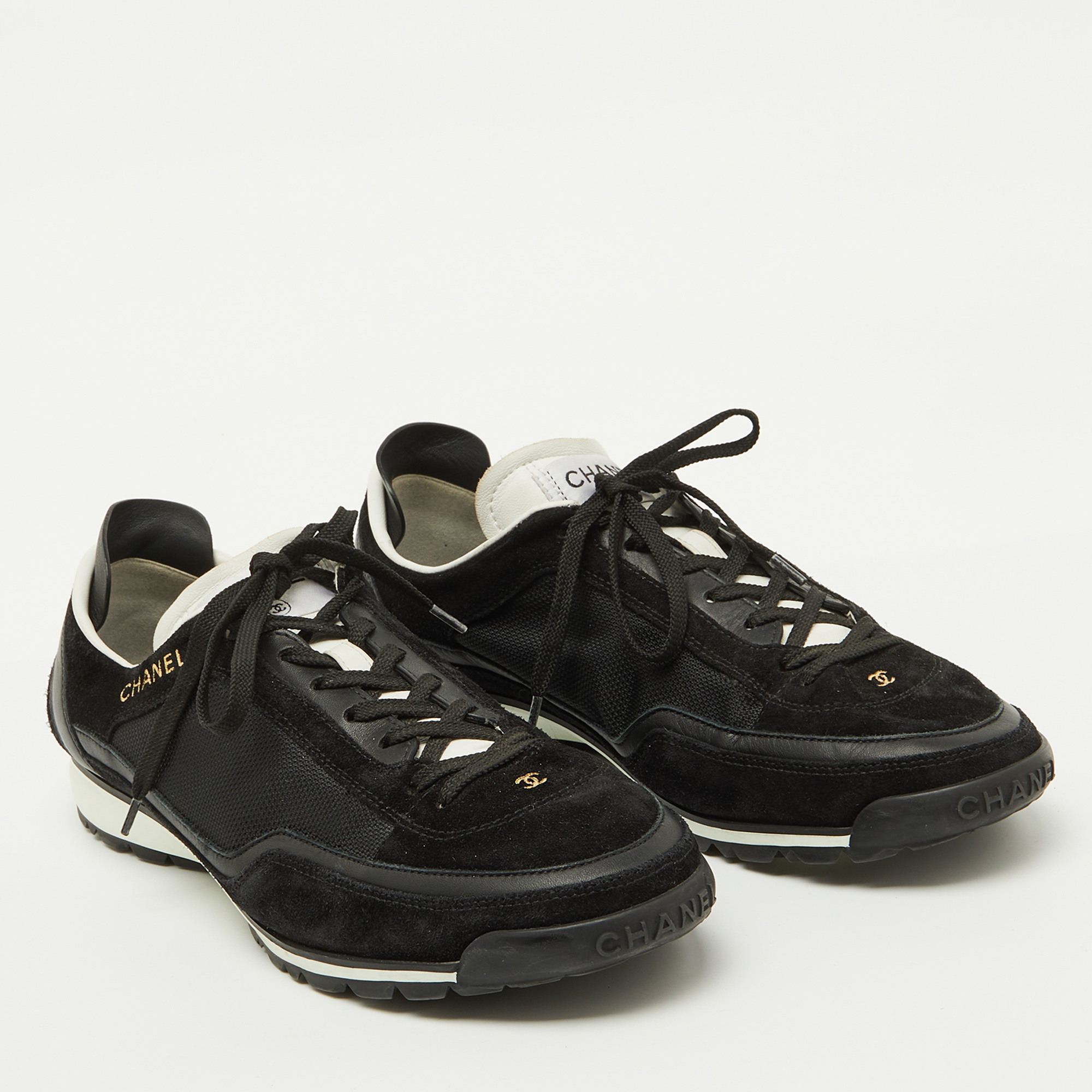 Chanel Black Suede and Mesh CC Low Top Sneakers Size 40.5 