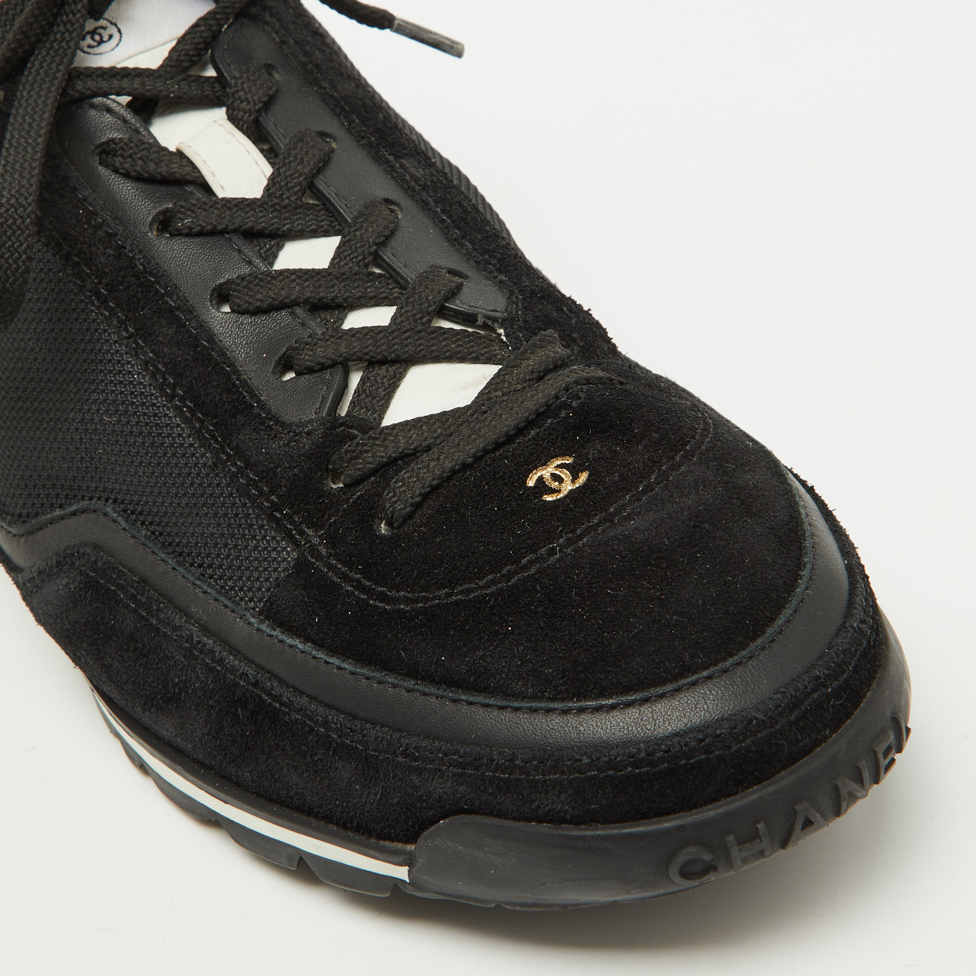 Chanel Black Suede and Mesh CC Low Top Sneakers Size 40.5 
