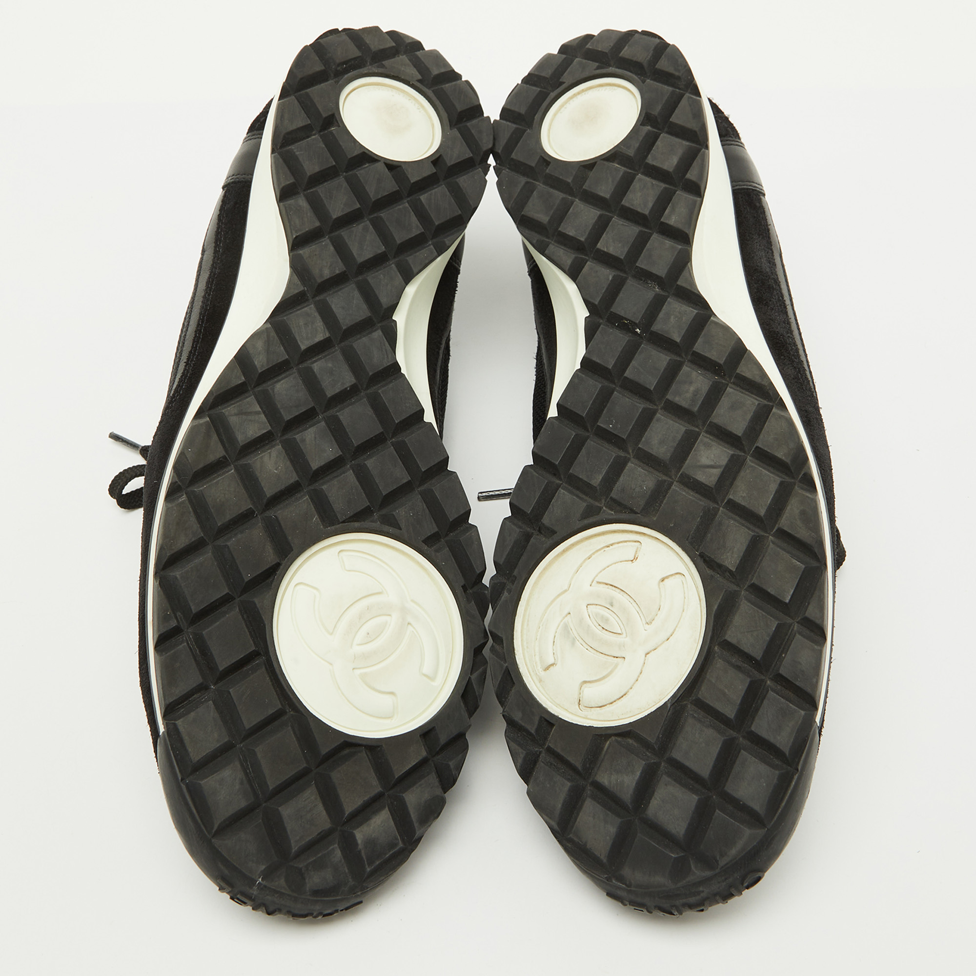 Chanel Black Suede and Mesh CC Low Top Sneakers Size 40.5 
