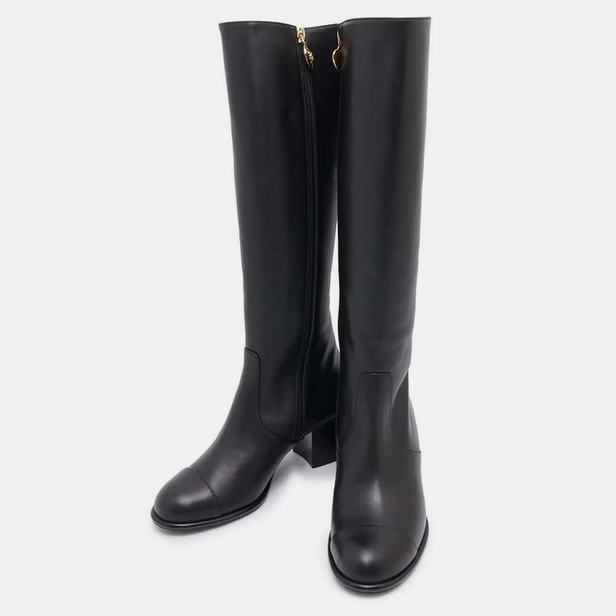 

Chanel Knee-High Boots Black Calf Leather Size