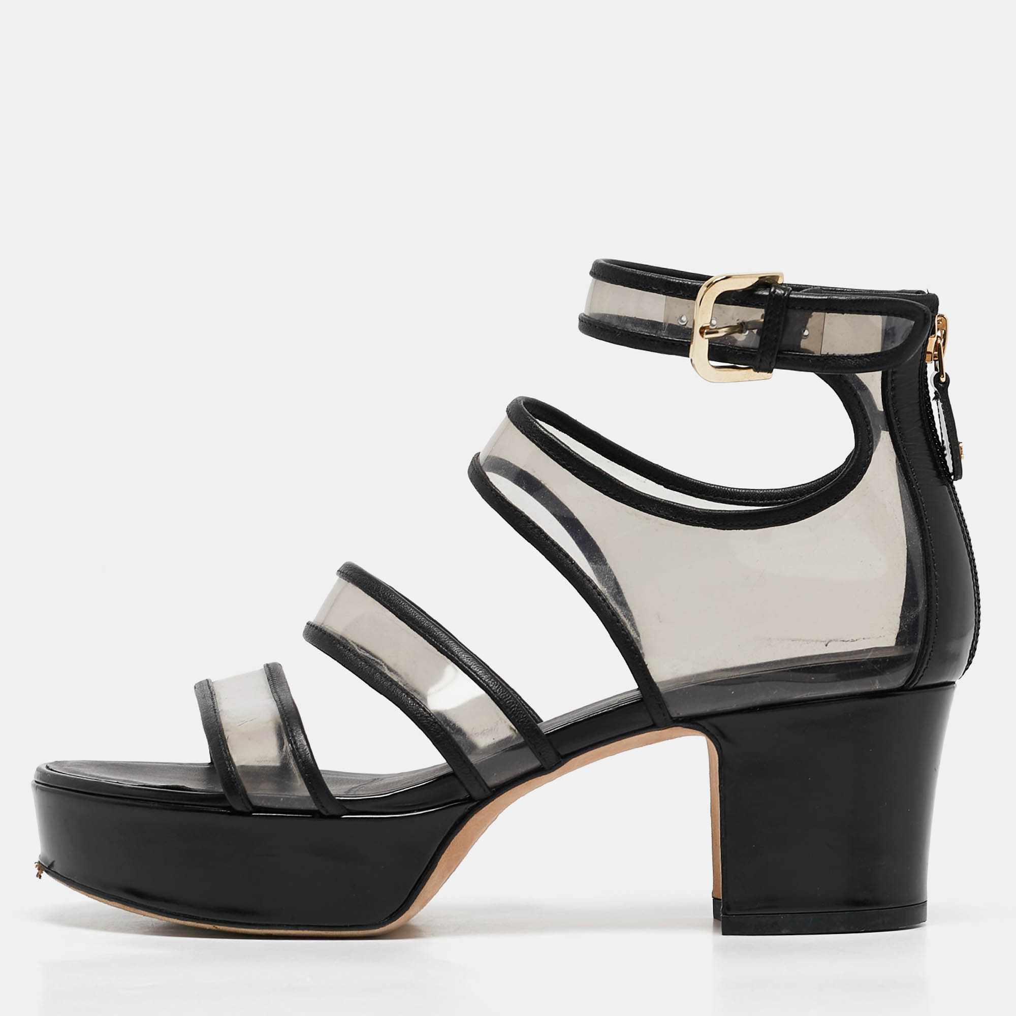 

Chanel Black Leather and PVC Ankle Strap Sandals Size