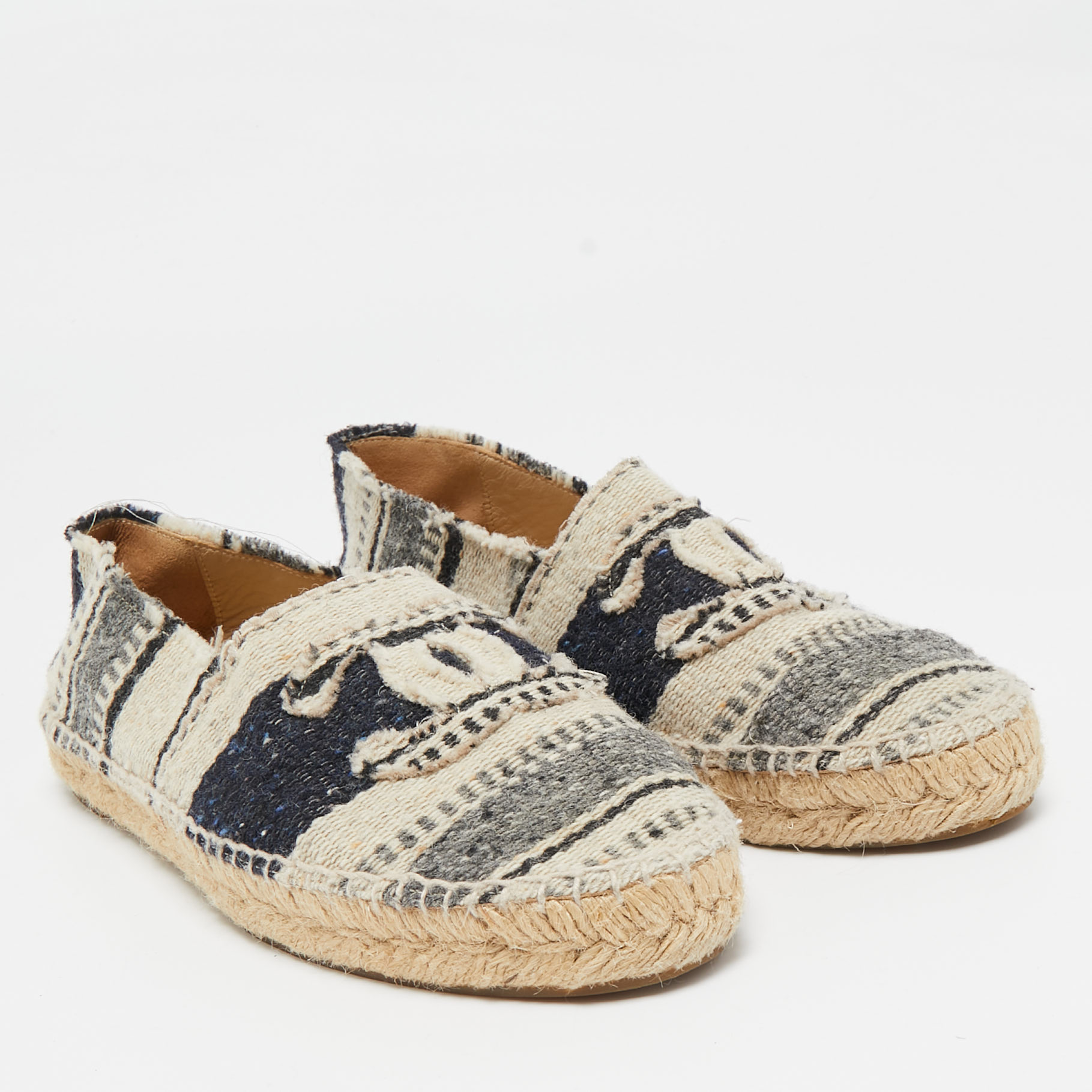 Chanel Multicolor Tweed CC Espadrille Flats Size 40 