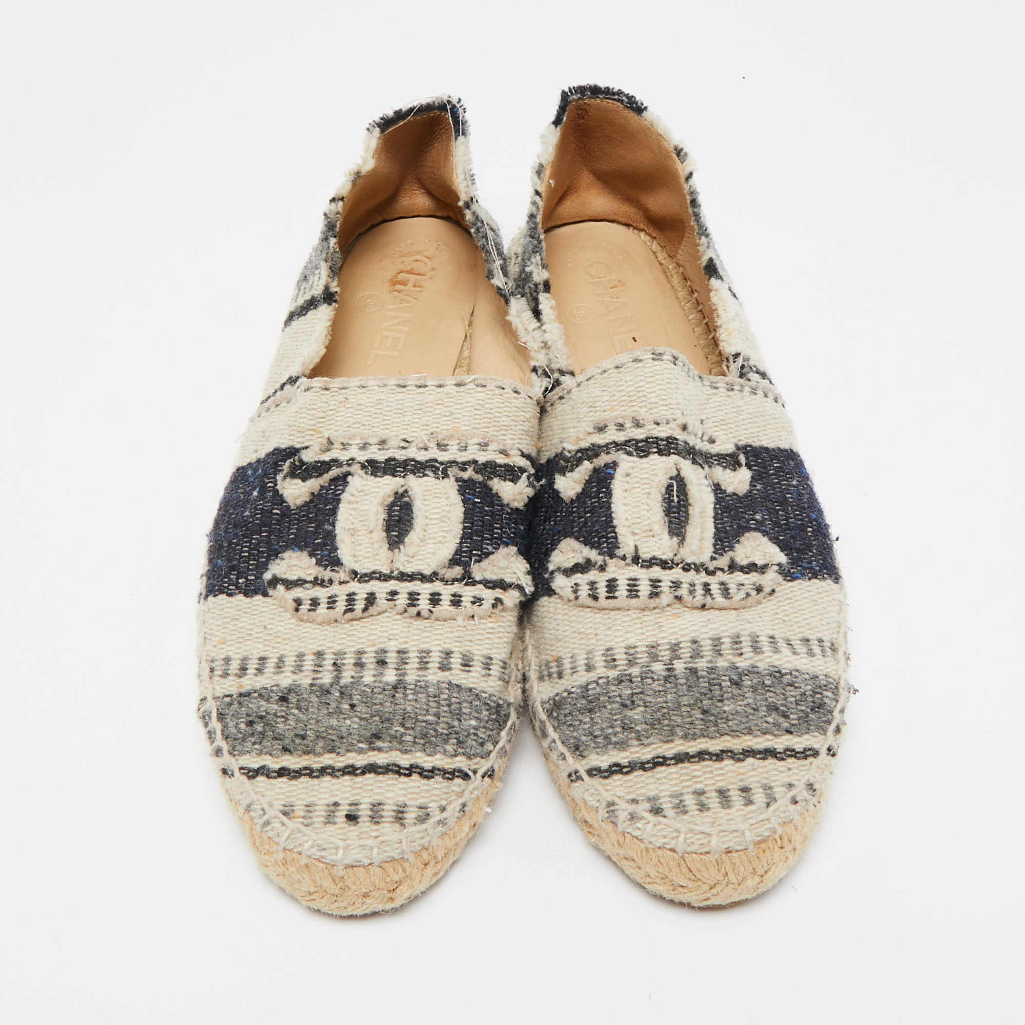 Chanel Multicolor Tweed CC Espadrille Flats Size 40 