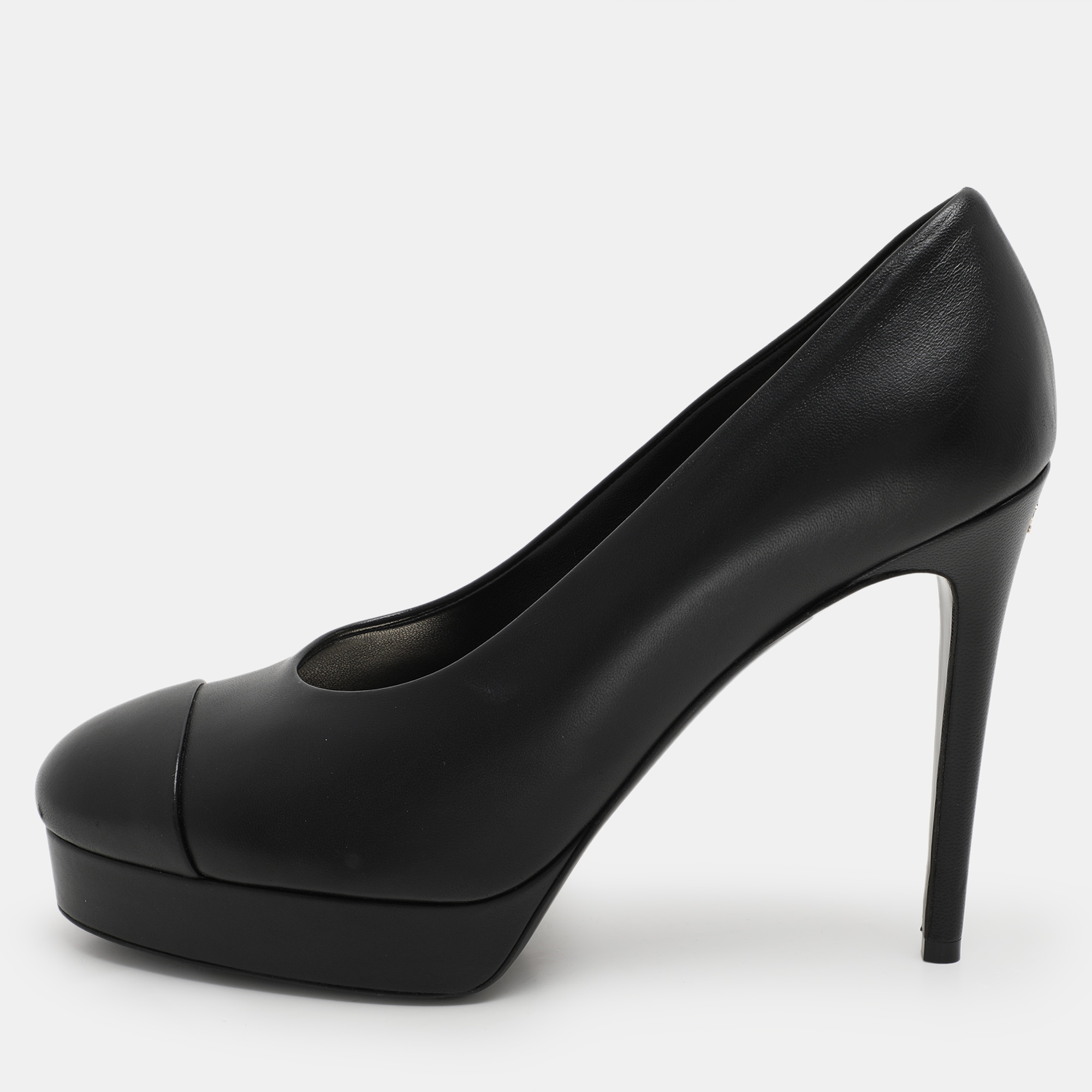 

Chanel Black Leather CC Cap Toe Platform Pumps Size