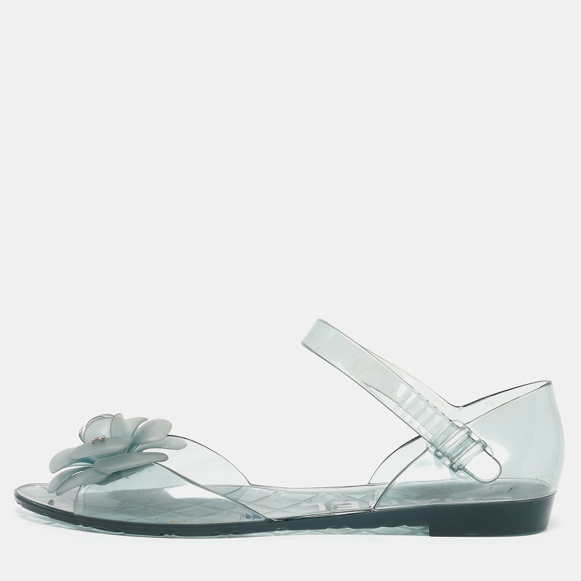 

Chanel Transparent Jelly Ankle Strap Flat Sandals Size