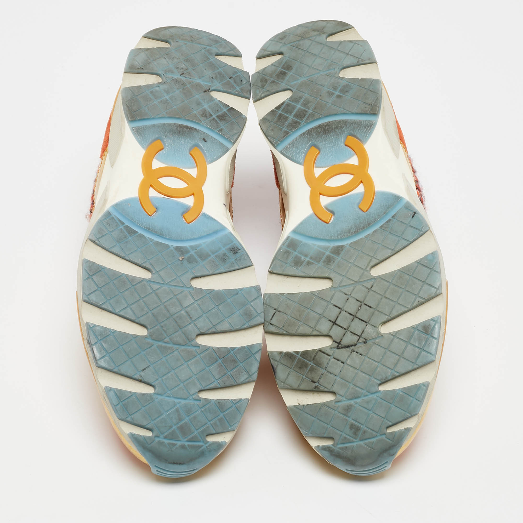 Chanel Multicolor Tweed and Leather CC Low Top Sneakers Size 38 