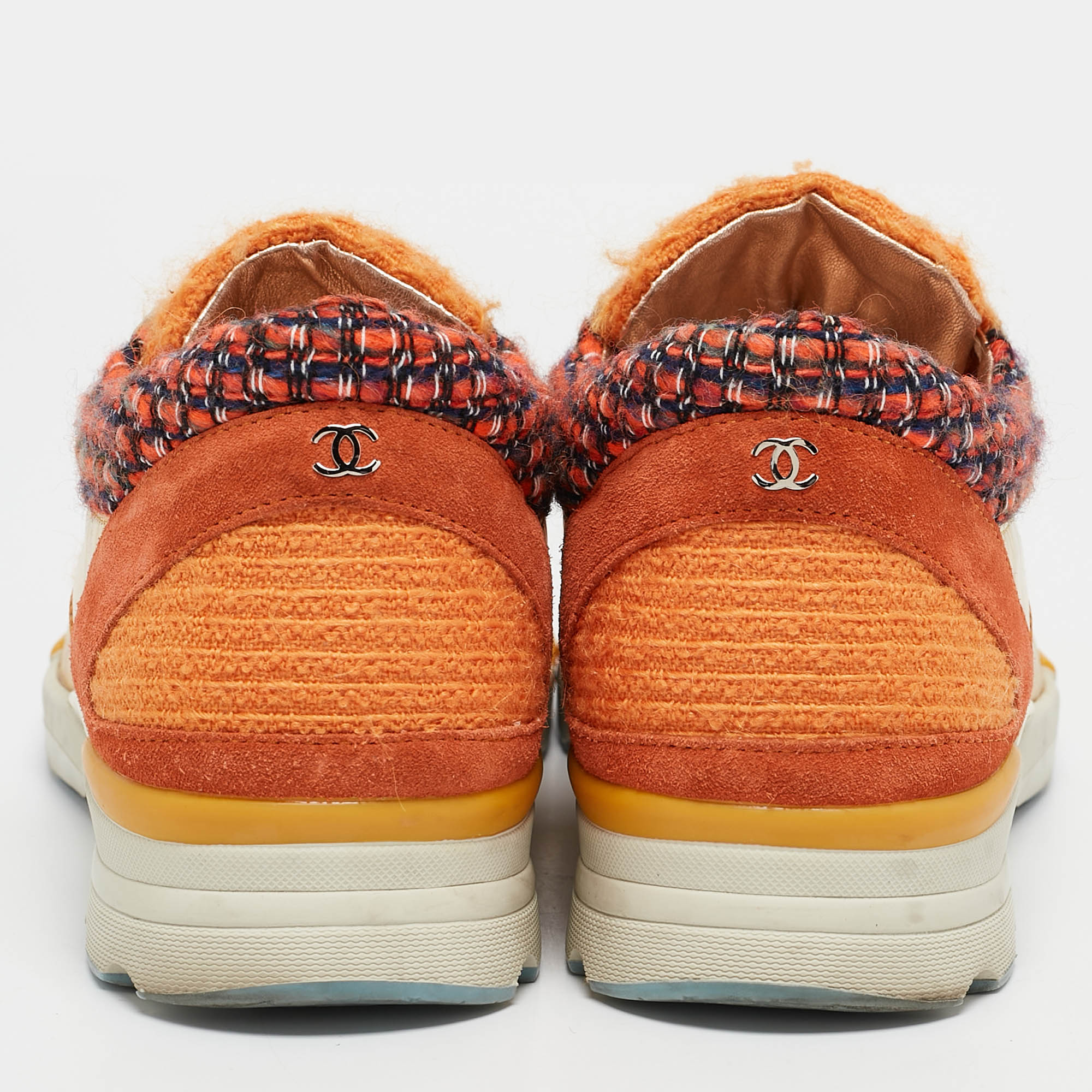 Chanel Multicolor Tweed and Leather CC Low Top Sneakers Size 38 
