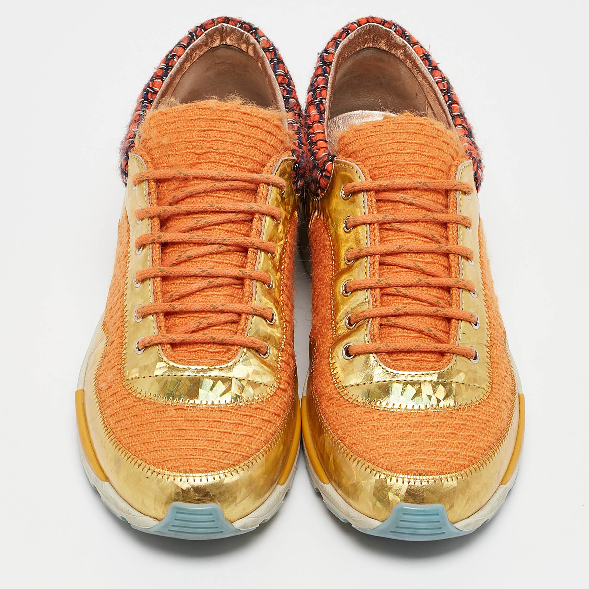 Chanel Multicolor Tweed and Leather CC Low Top Sneakers Size 38 