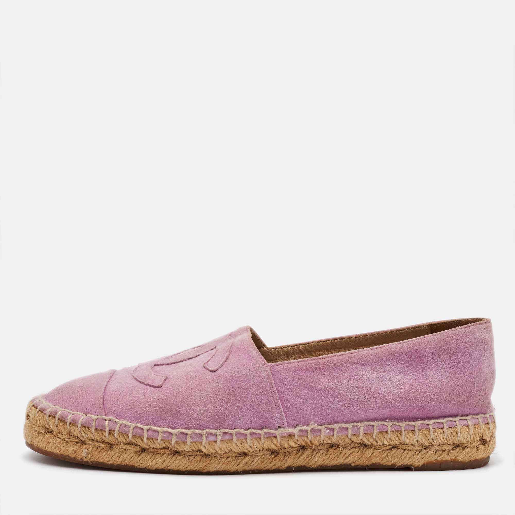 

Chanel Pink Suede CC Cap Toe Espadrille Flats Size