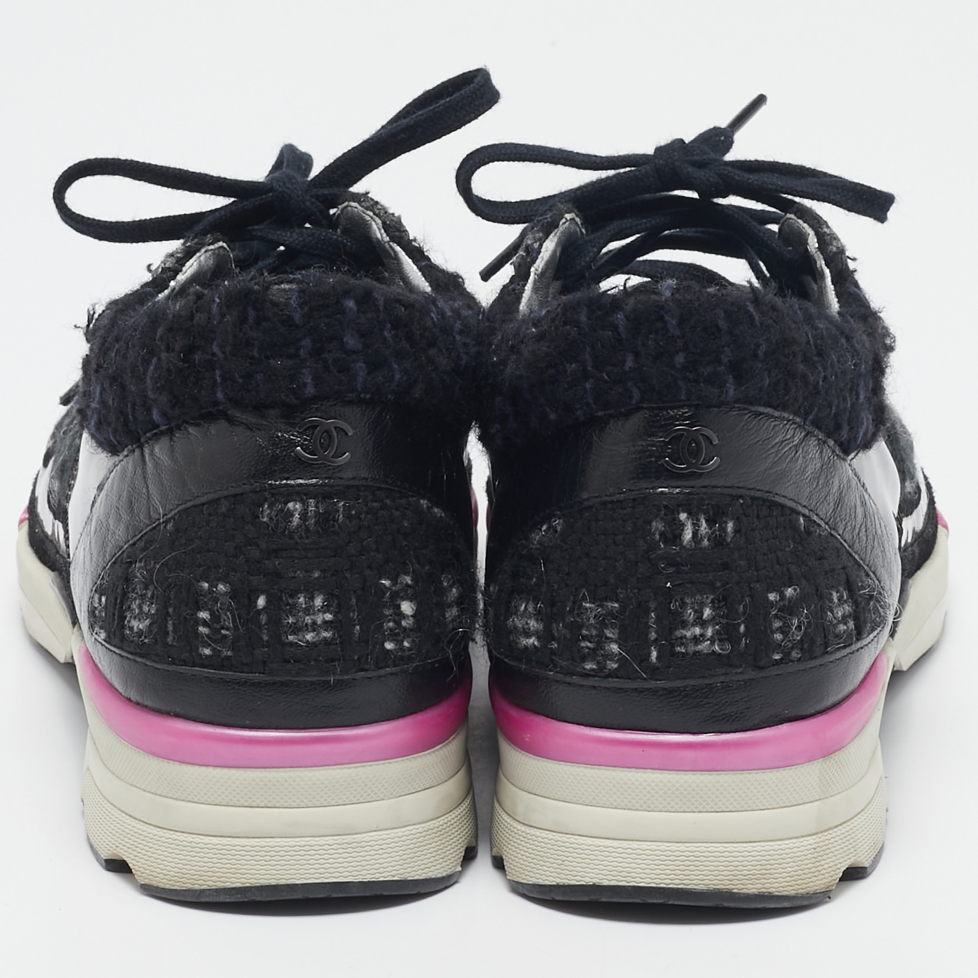Chanel Black/Grey Tweed and PVC CC Low Top Sneakers Size 38 