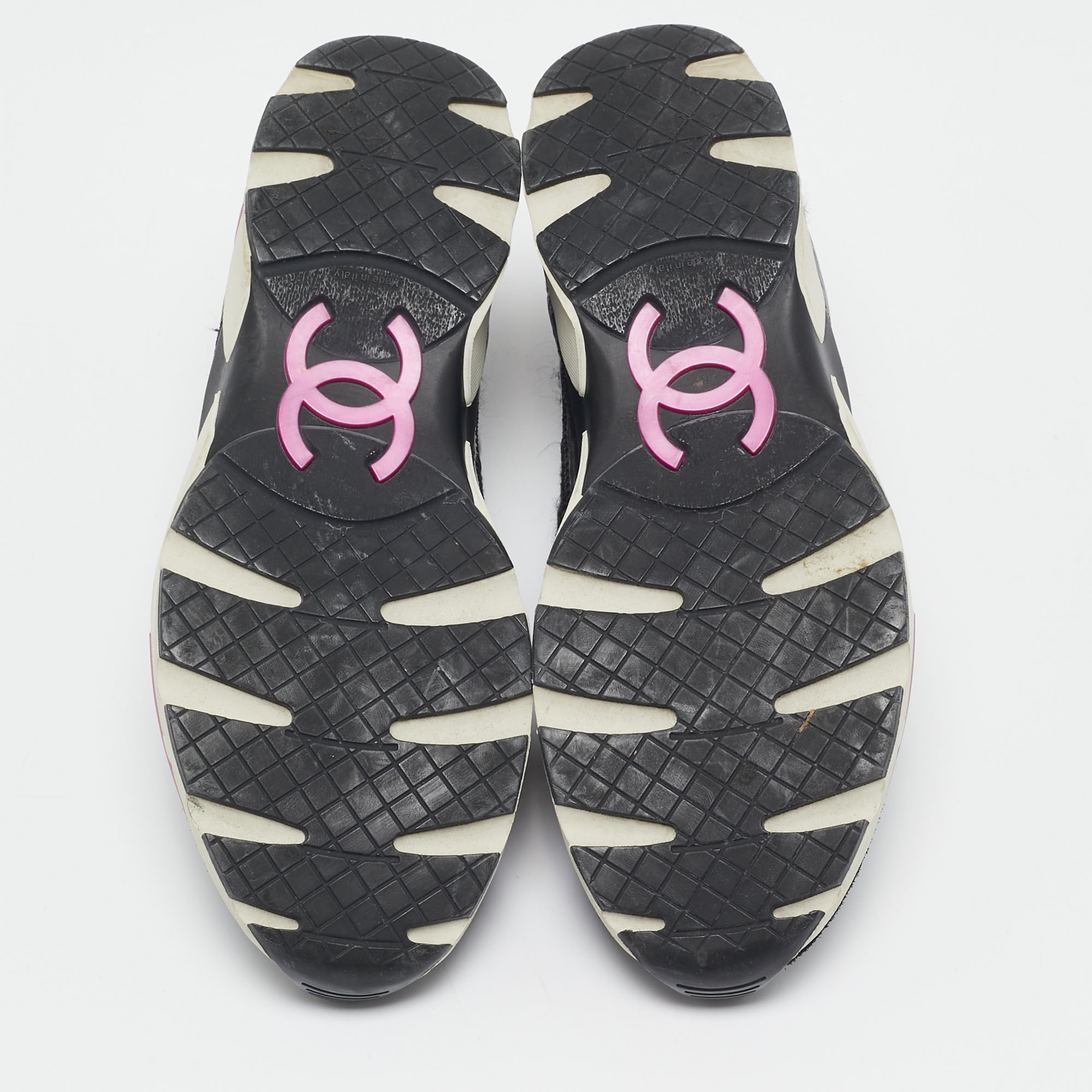 Chanel Black/Grey Tweed and PVC CC Low Top Sneakers Size 38 