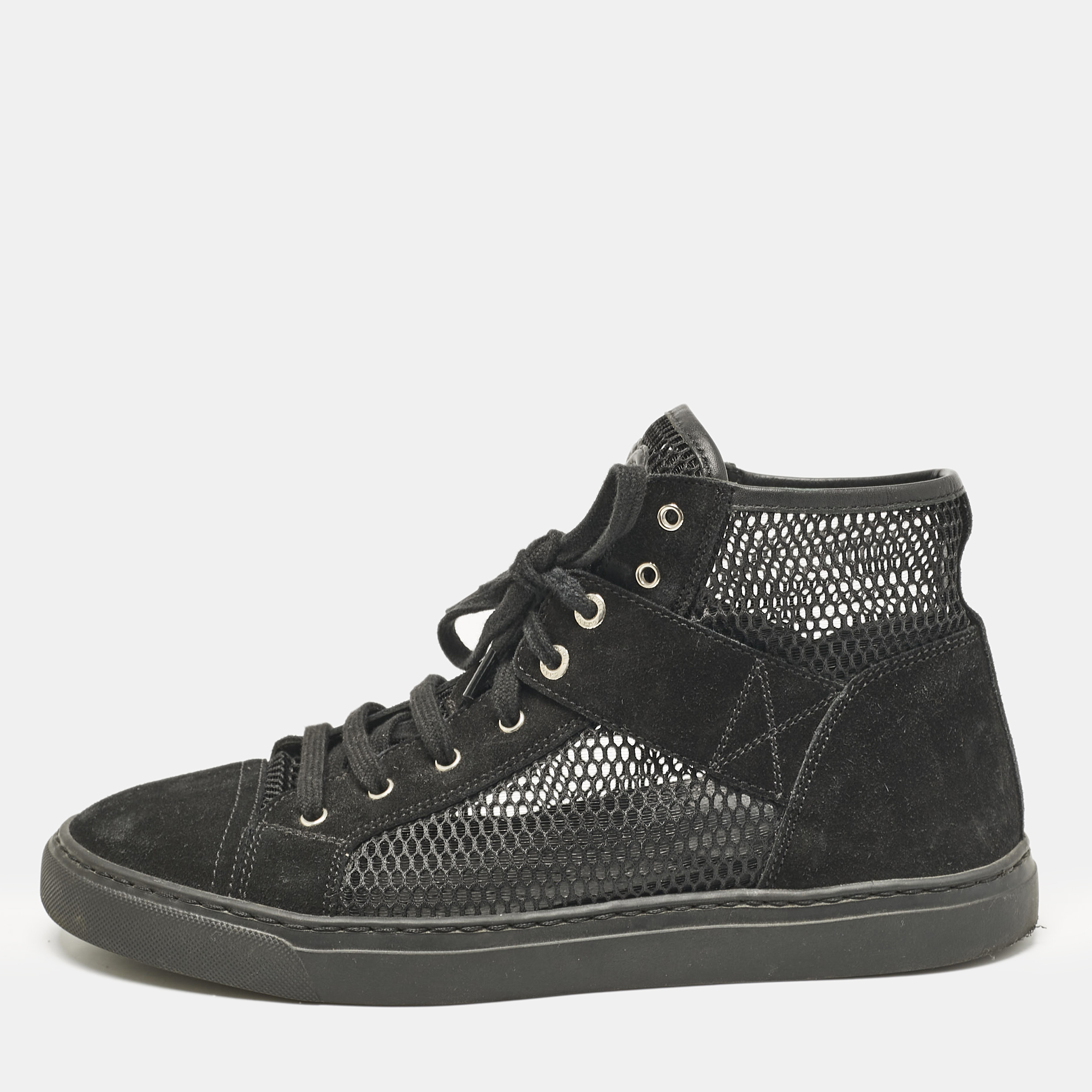 

Chanel Black Suede and Mesh High Top Sneakers Size