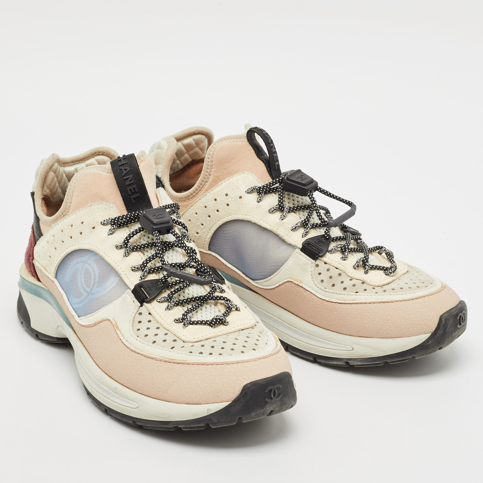 Chanel Multicolor Suede and Mesh CC Low Top Sneakers Size 36.5 