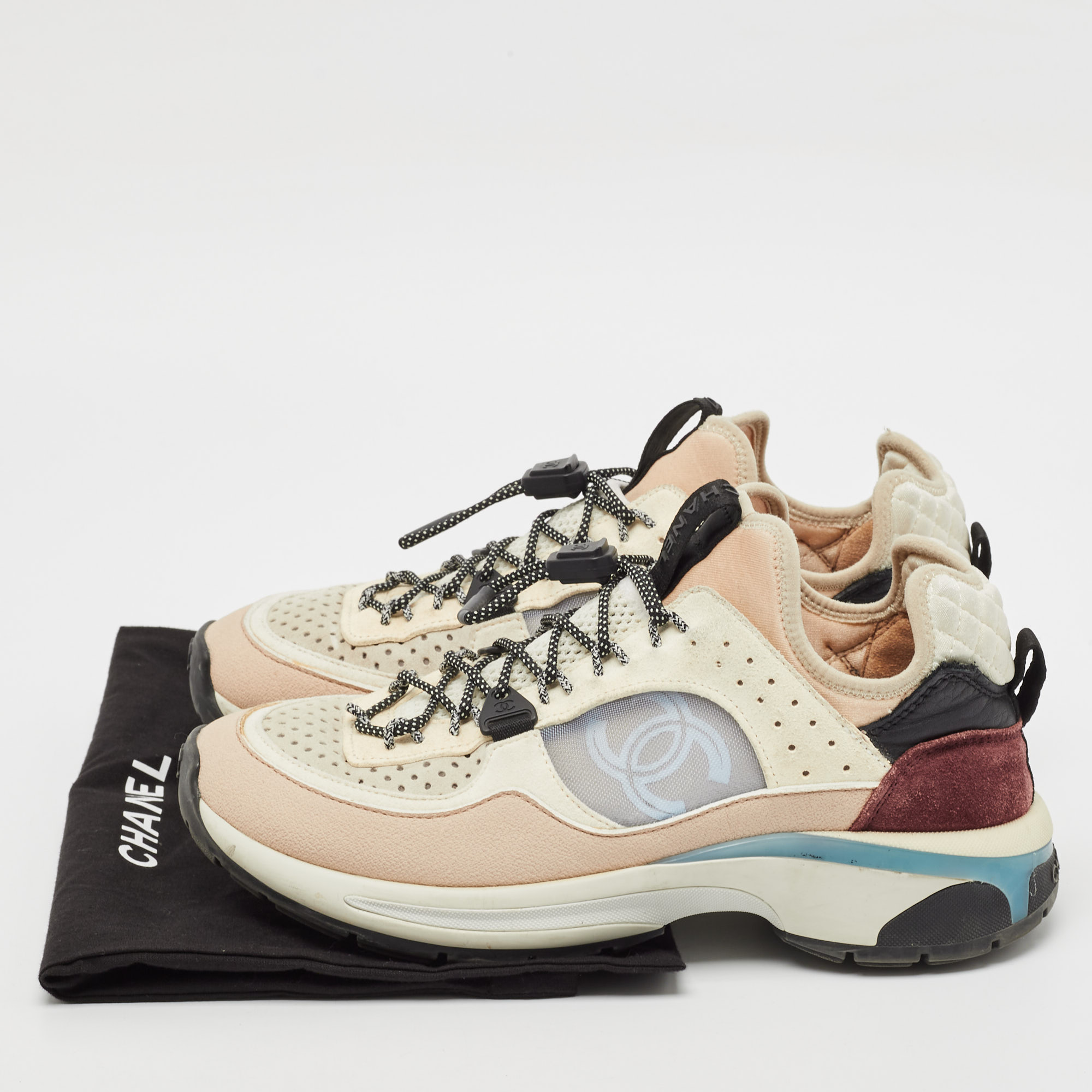 Chanel Multicolor Suede and Mesh CC Low Top Sneakers Size 36.5 