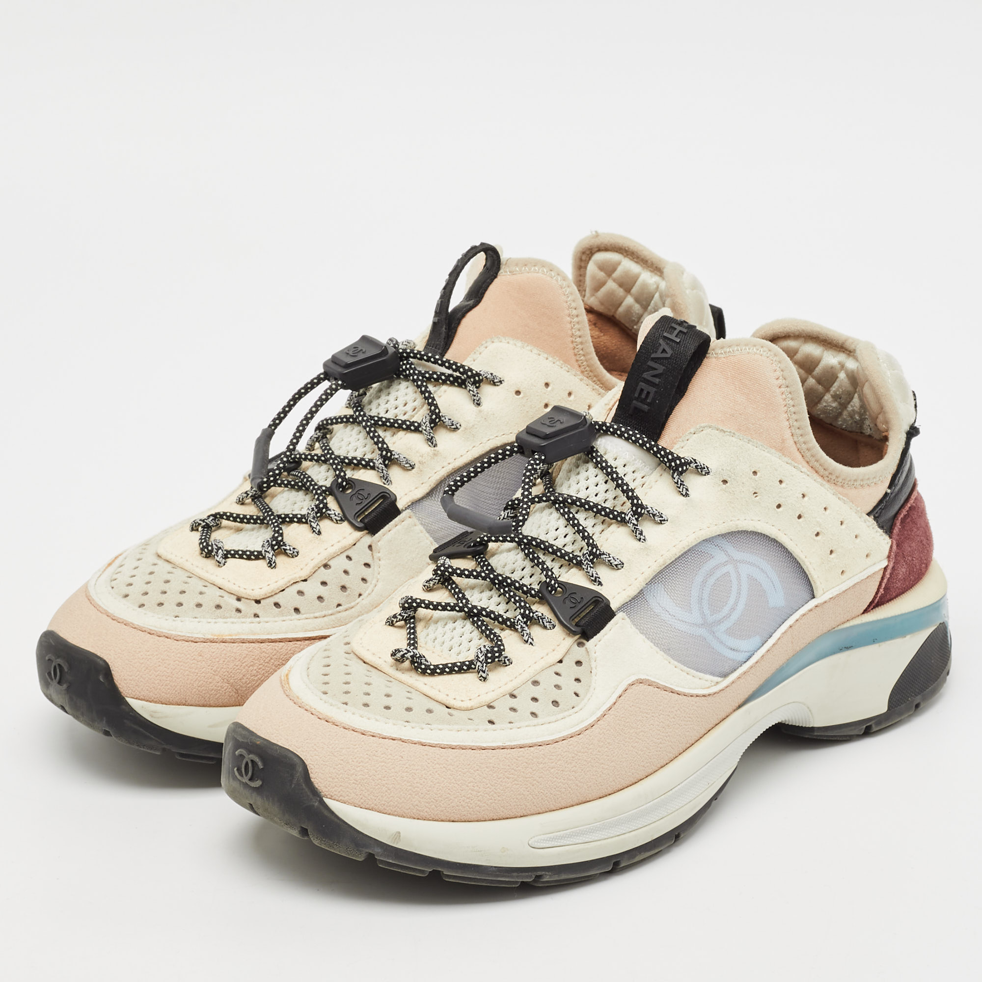 Chanel Multicolor Suede and Mesh CC Low Top Sneakers Size 36.5 