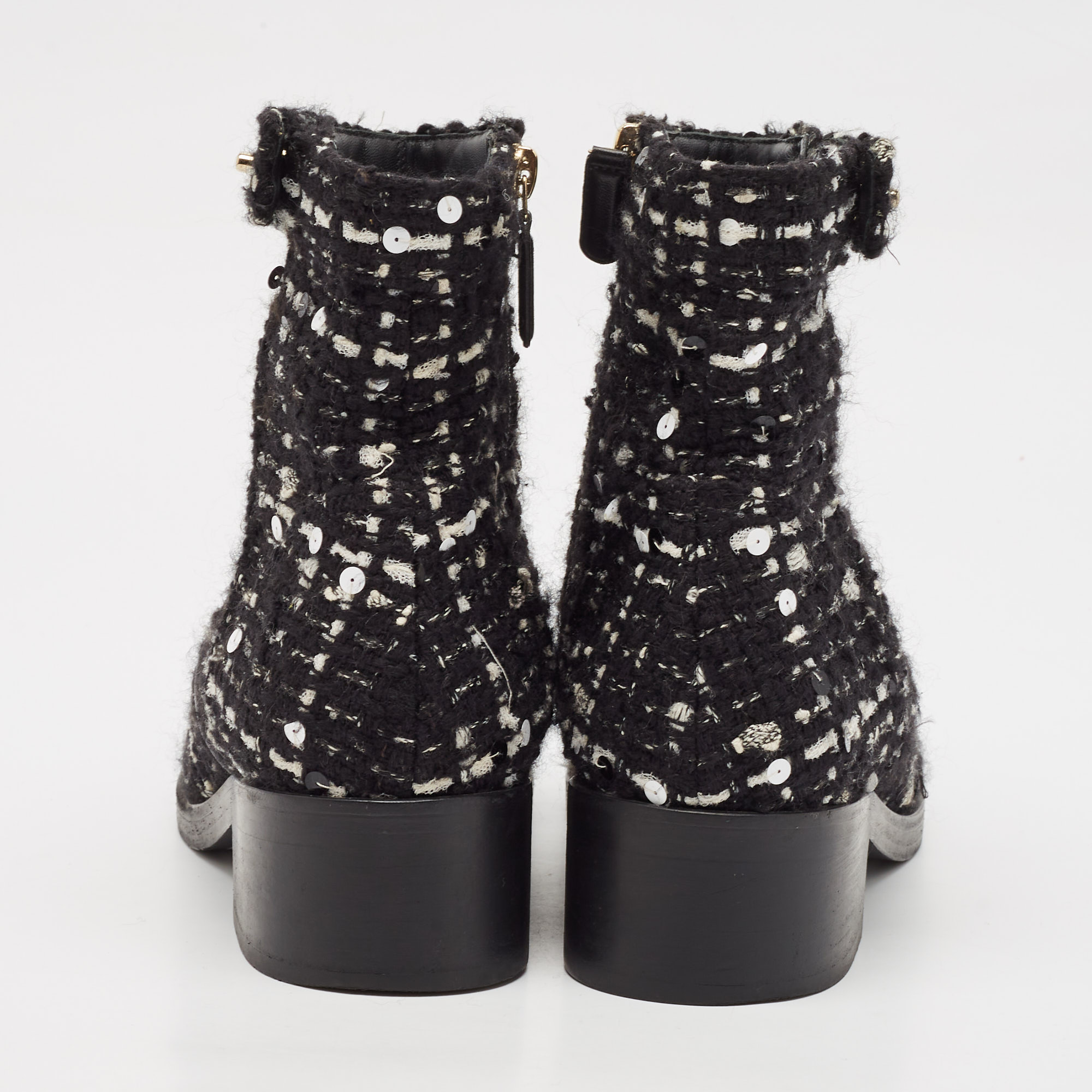 Chanel Multicolor Tweed Fabric And Leather Ankle Combat Boots Size 39 