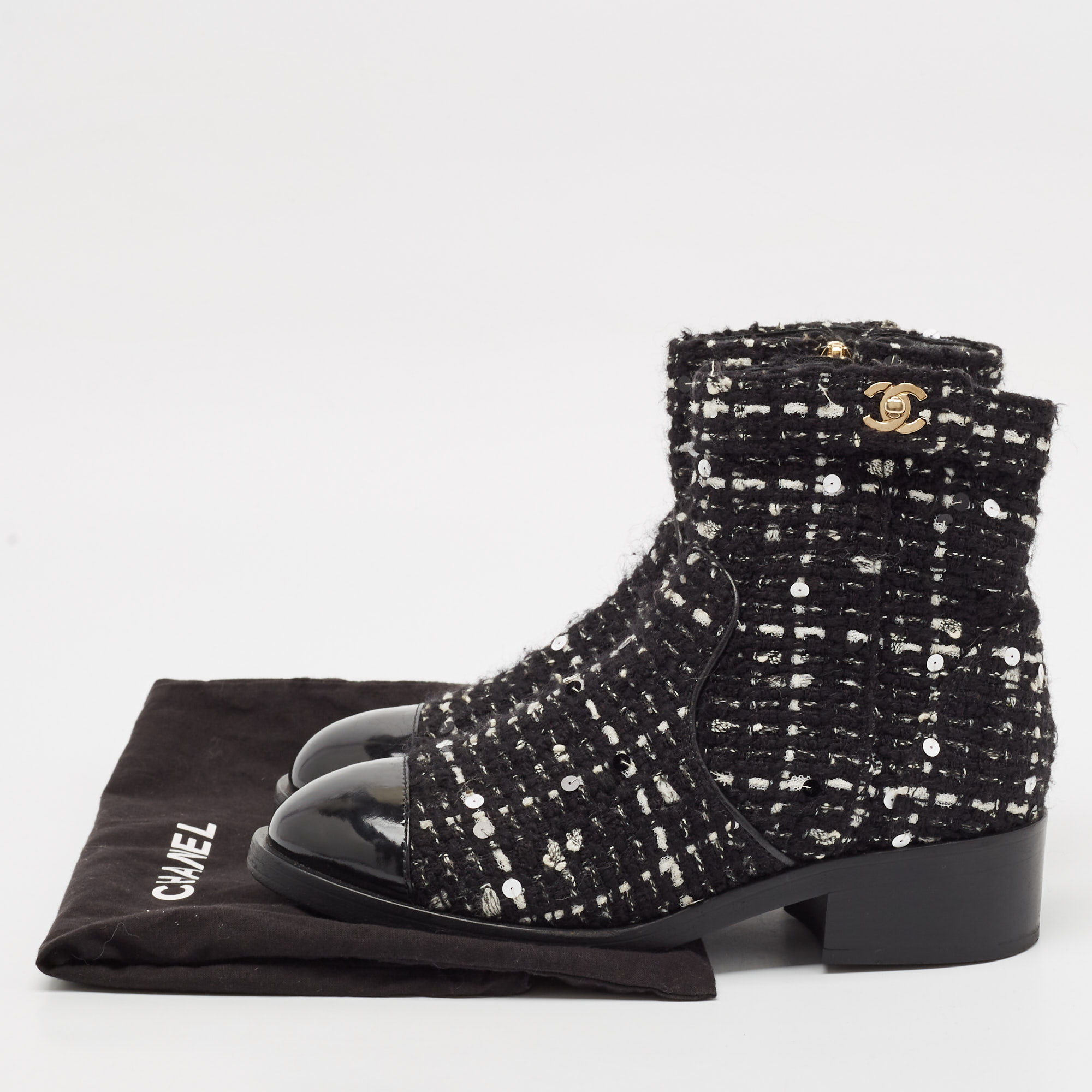 Chanel Multicolor Tweed Fabric And Leather Ankle Combat Boots Size 39 