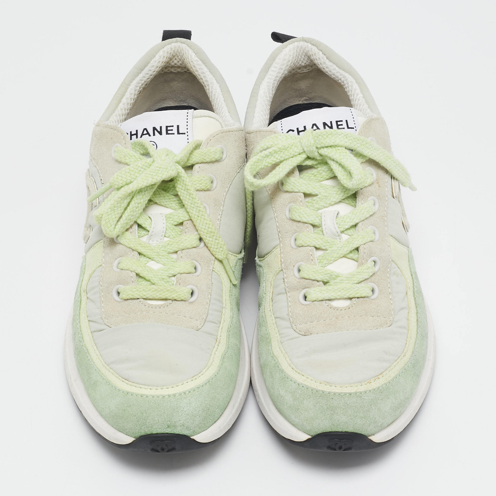 Chanel Multicolor Suede and Knit Fabric CC Low Top Sneakers Size 38.5 
