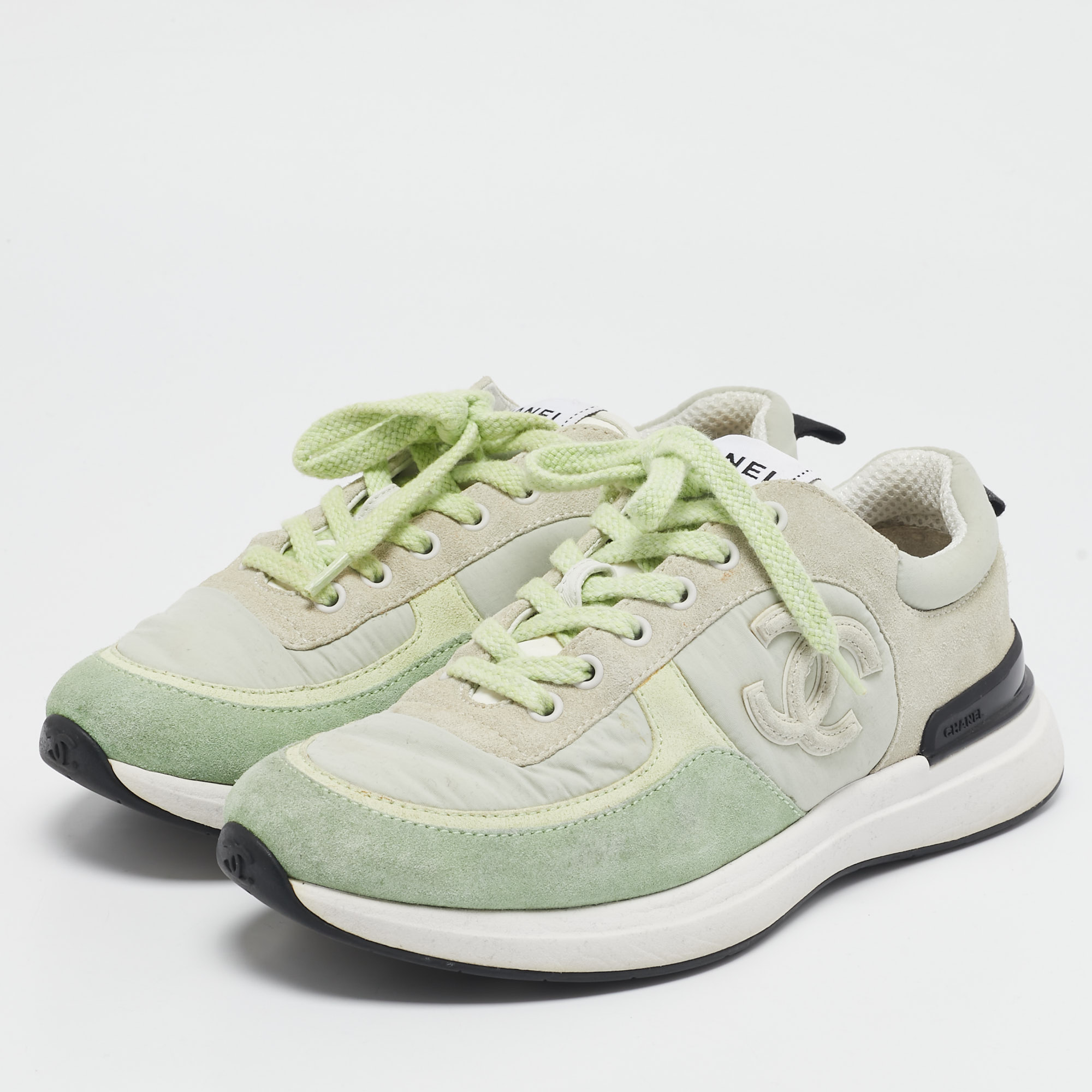 Chanel Multicolor Suede and Knit Fabric CC Low Top Sneakers Size 38.5 