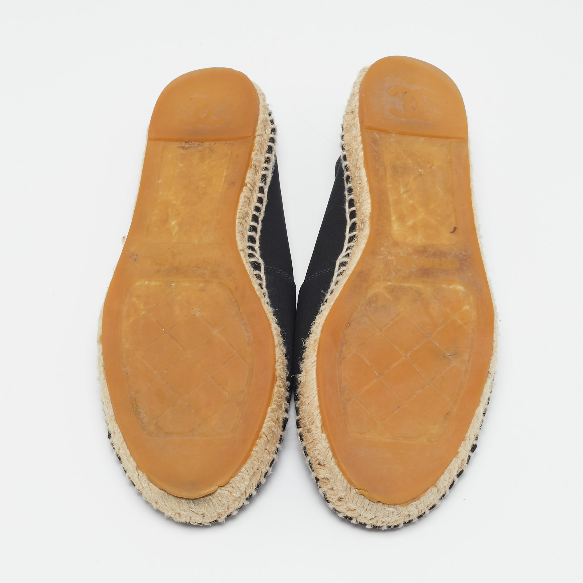 Chanel Black Satin CC Cap Toe Espadrille Flats Size 41 