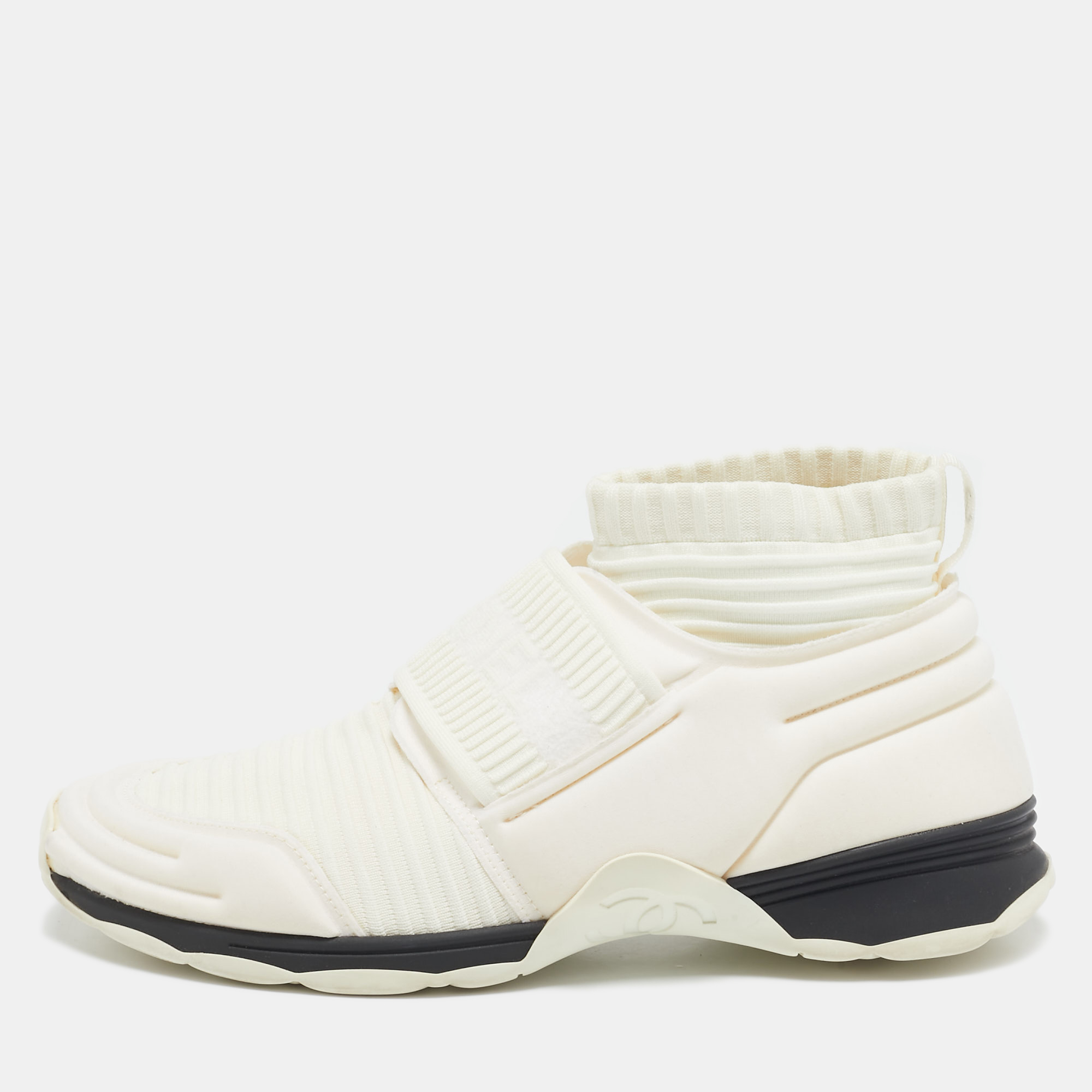 

Chanel Off White Stretch Fabric Slip On Sneakers Size