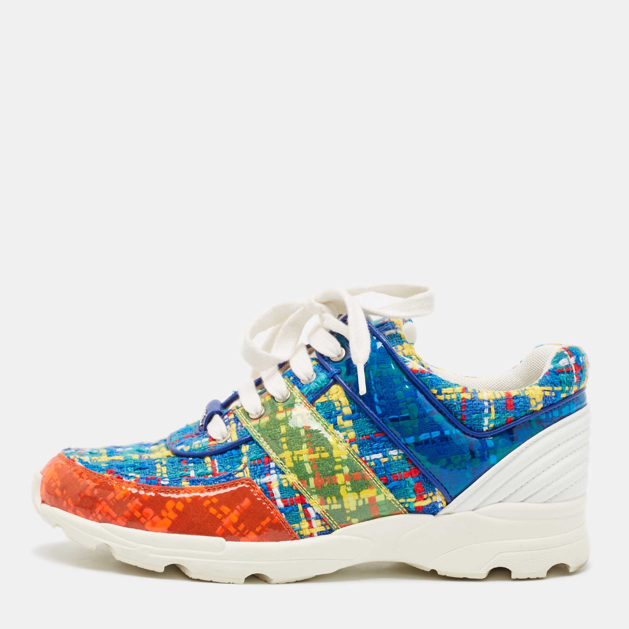 

Chanel Multicolor Tweed Fabric And PVC Lace Up Sneakers Size