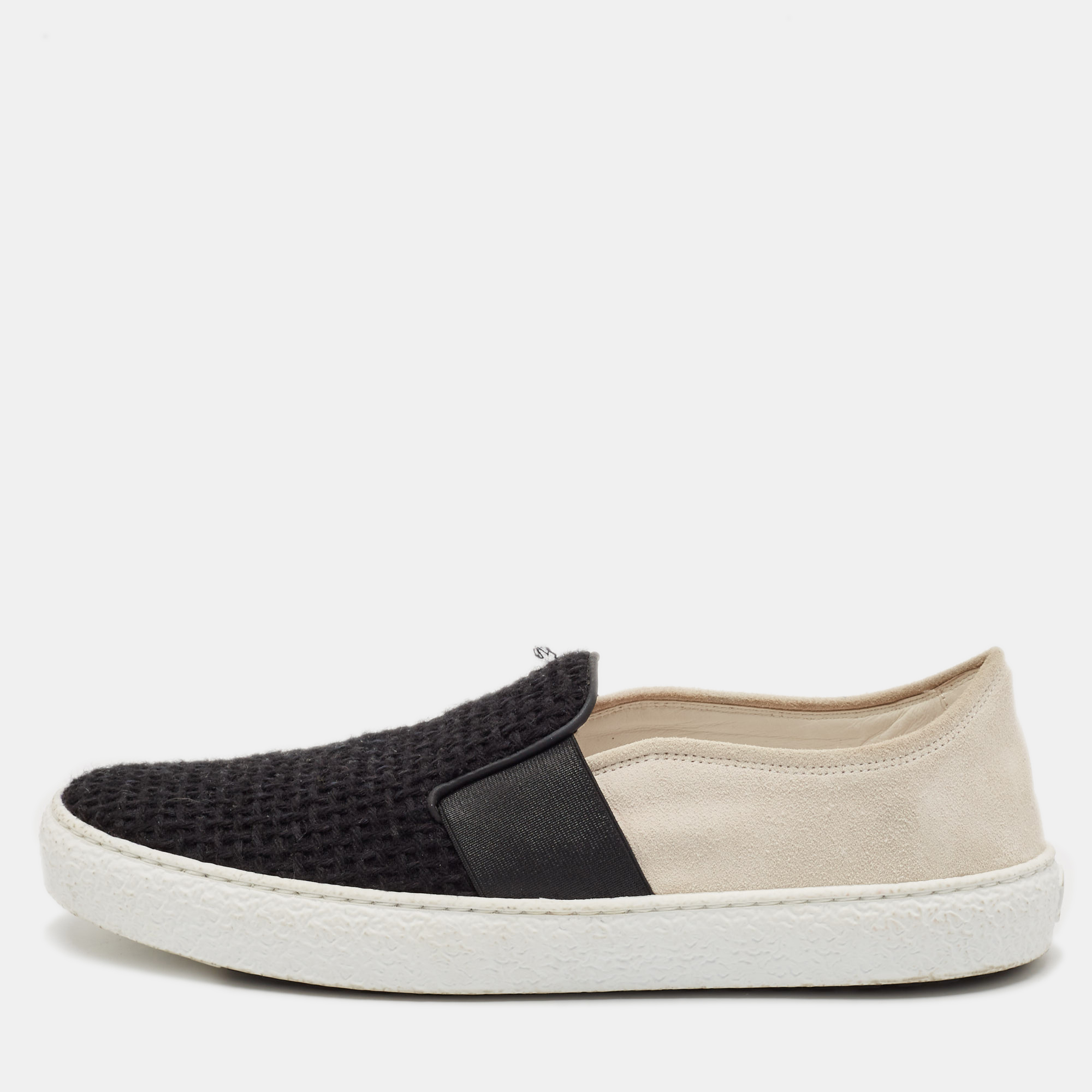 

Chanel Black/White Tweed And Suede Slip On Sneakers Size