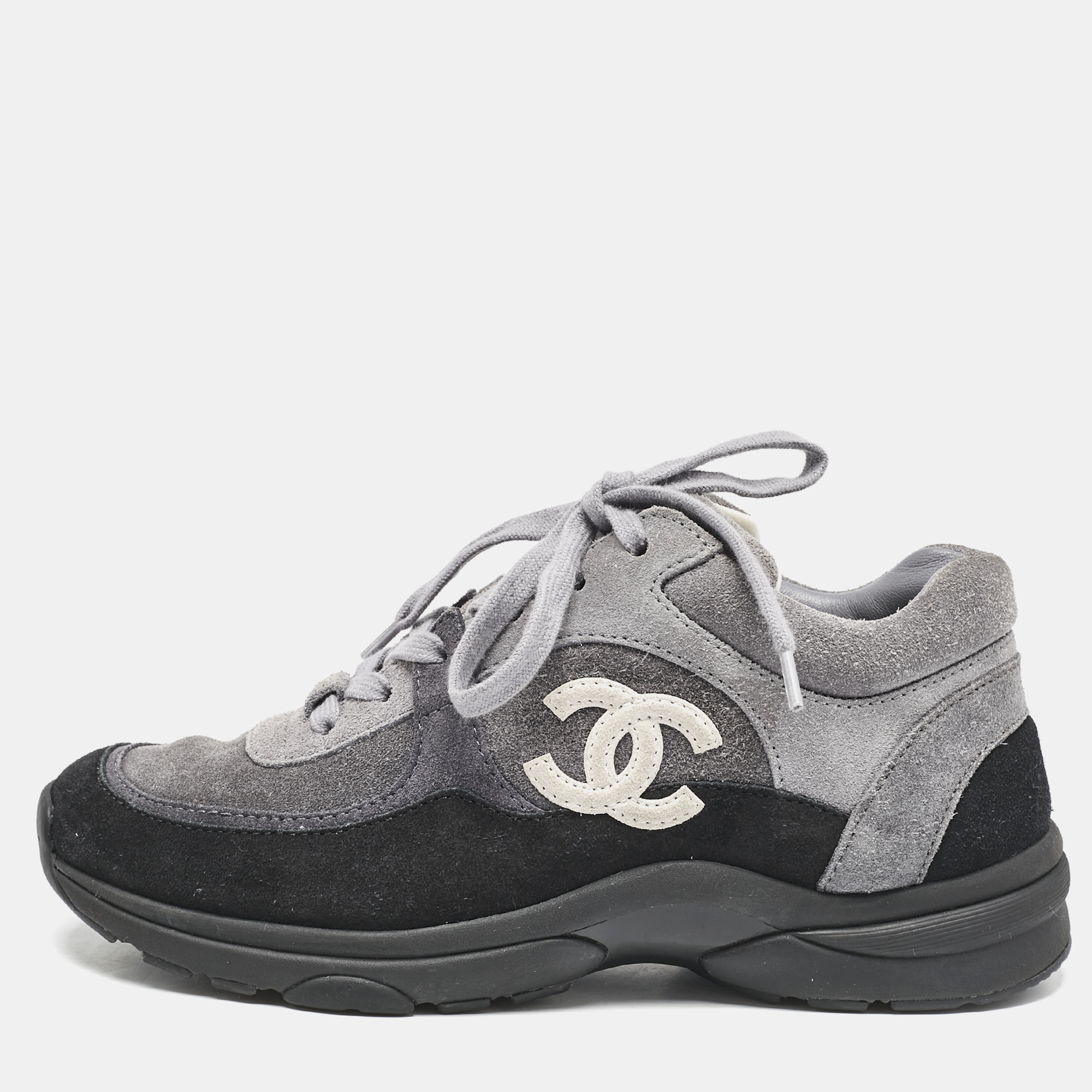 

Chanel Tricolor Suede CC Lace Up Sneakers Size, Grey