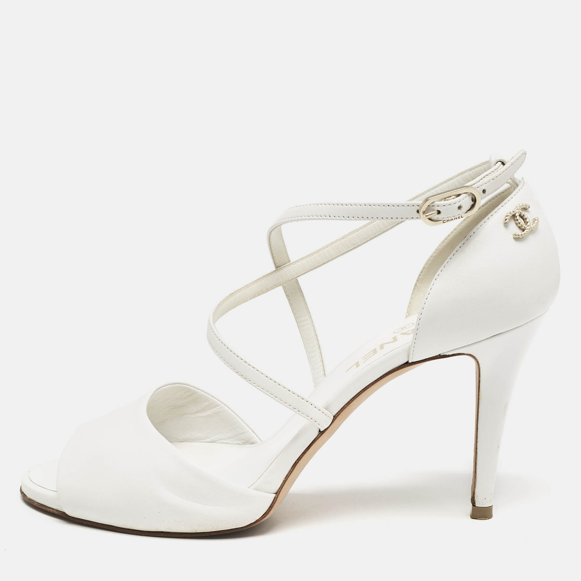 

Chanel White Leather Ankle Strap Sandals Size
