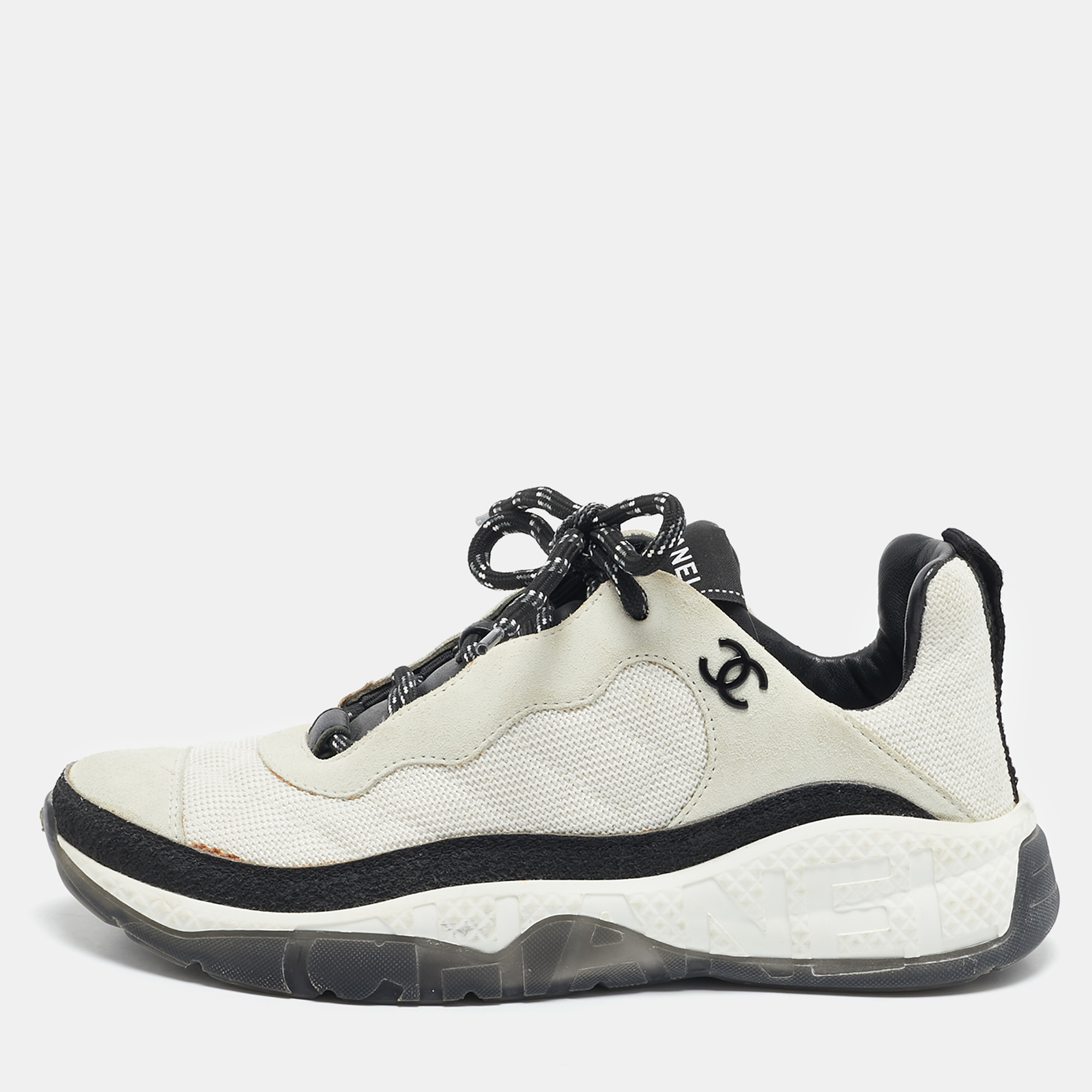 

Chanel Grey/White Suede and Mesh CC Low Top Sneakers Size