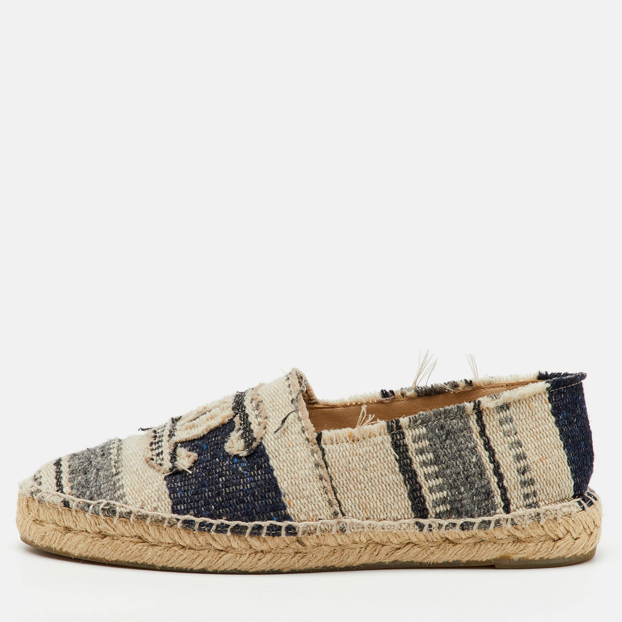 

Chanel Multicolor Tweed CC Espadrille Flats Size